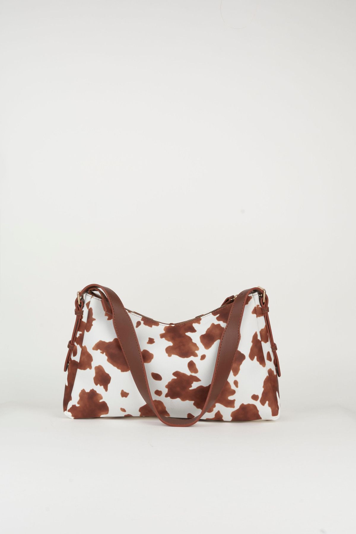 Vivaq-Women's Cow Pattern Brown Baguette Design Strap Lined Faux Leather Zipper Closure Hand and Shoulder Bag 3