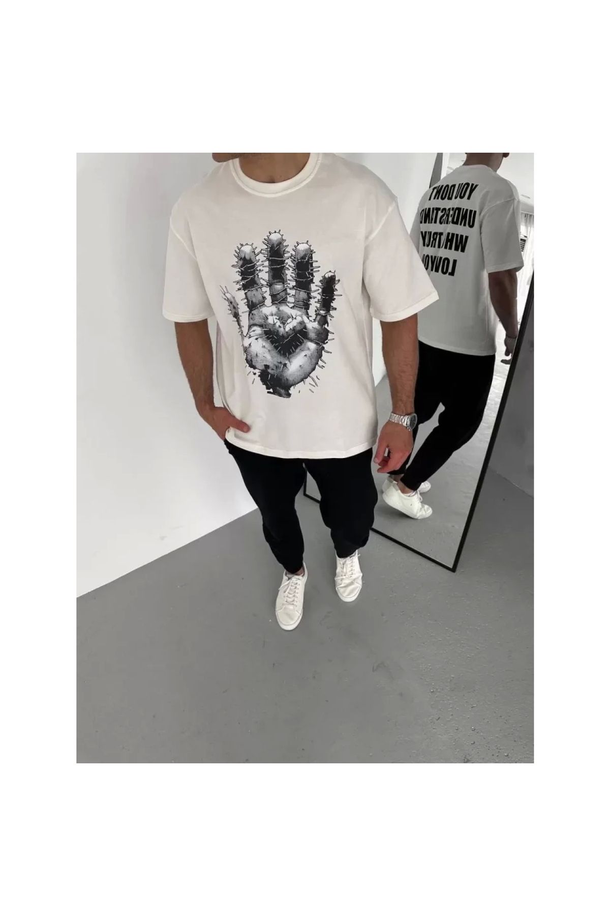 Marsilyan Unisex Bisiklet Yaka Baskılı Oversize TShirt