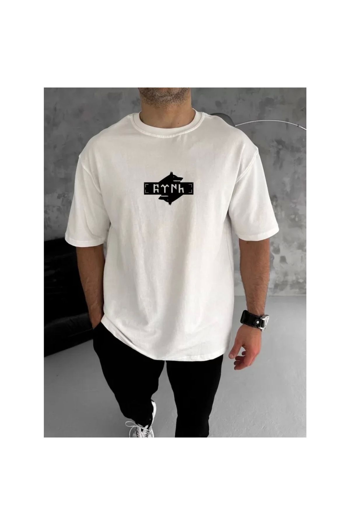 Marsilyan Unisex Bisiklet Yaka Baskılı Double Oversize TShirt