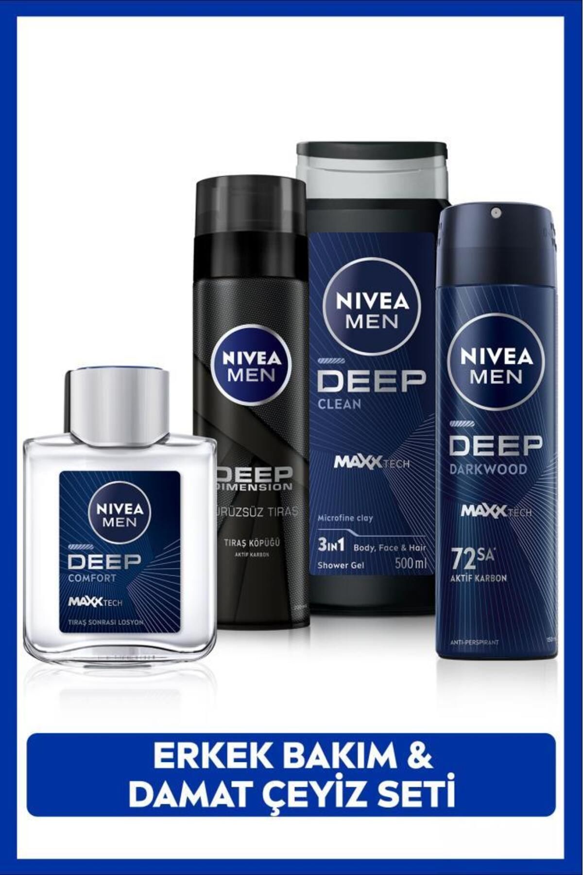 NIVEA Men Deodorant,duş Jeli 500 Ml,tıraş Köpüğü,tıraş Sonrası Losyon Damat Çeyiz Erkek Bakım Seti Çantalı