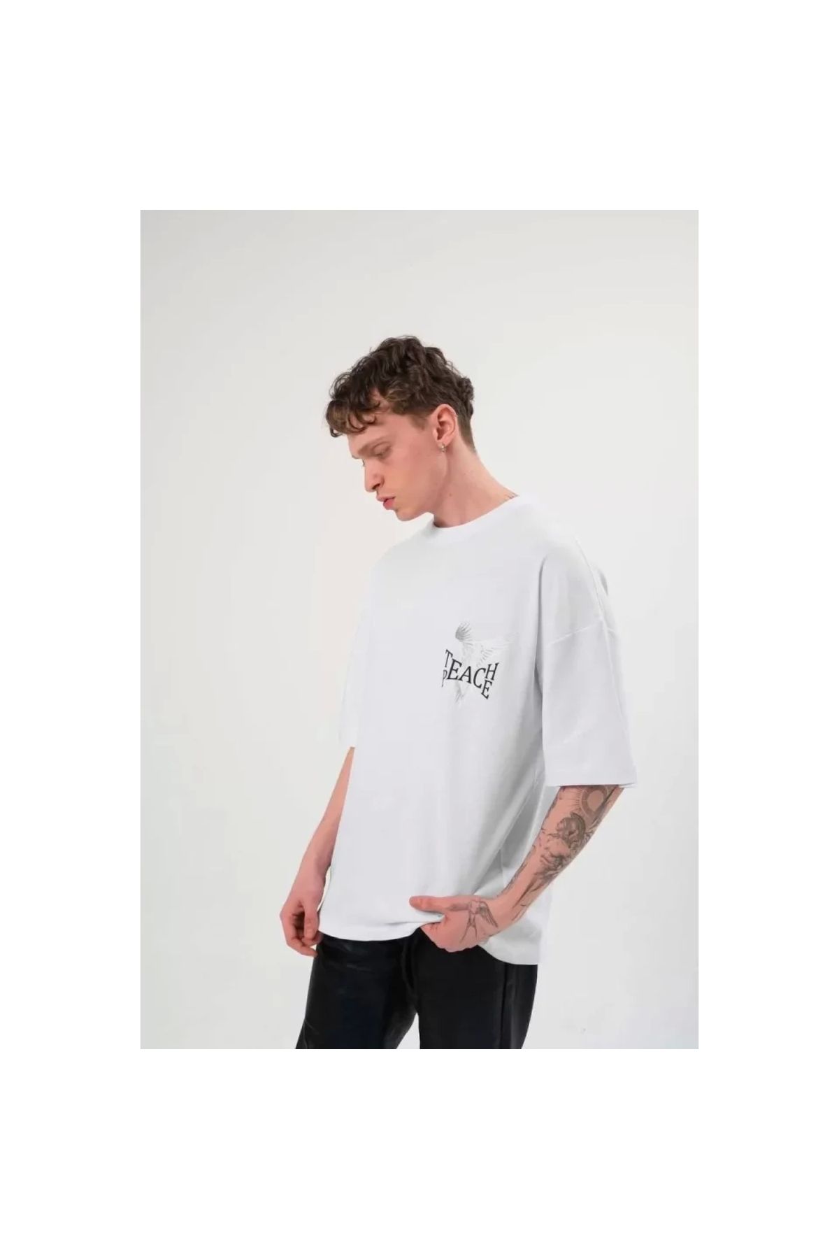 Narnuga Unisex Bisiklet Yaka Baskılı Oversize TShirt