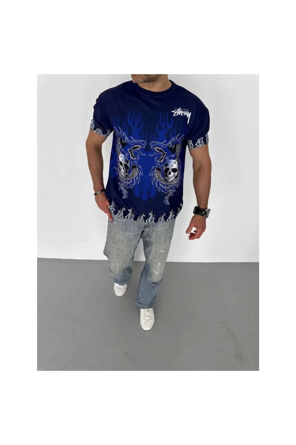 Marsilyan Unisex Bisiklet Yaka Baskılı Oversize TShirt