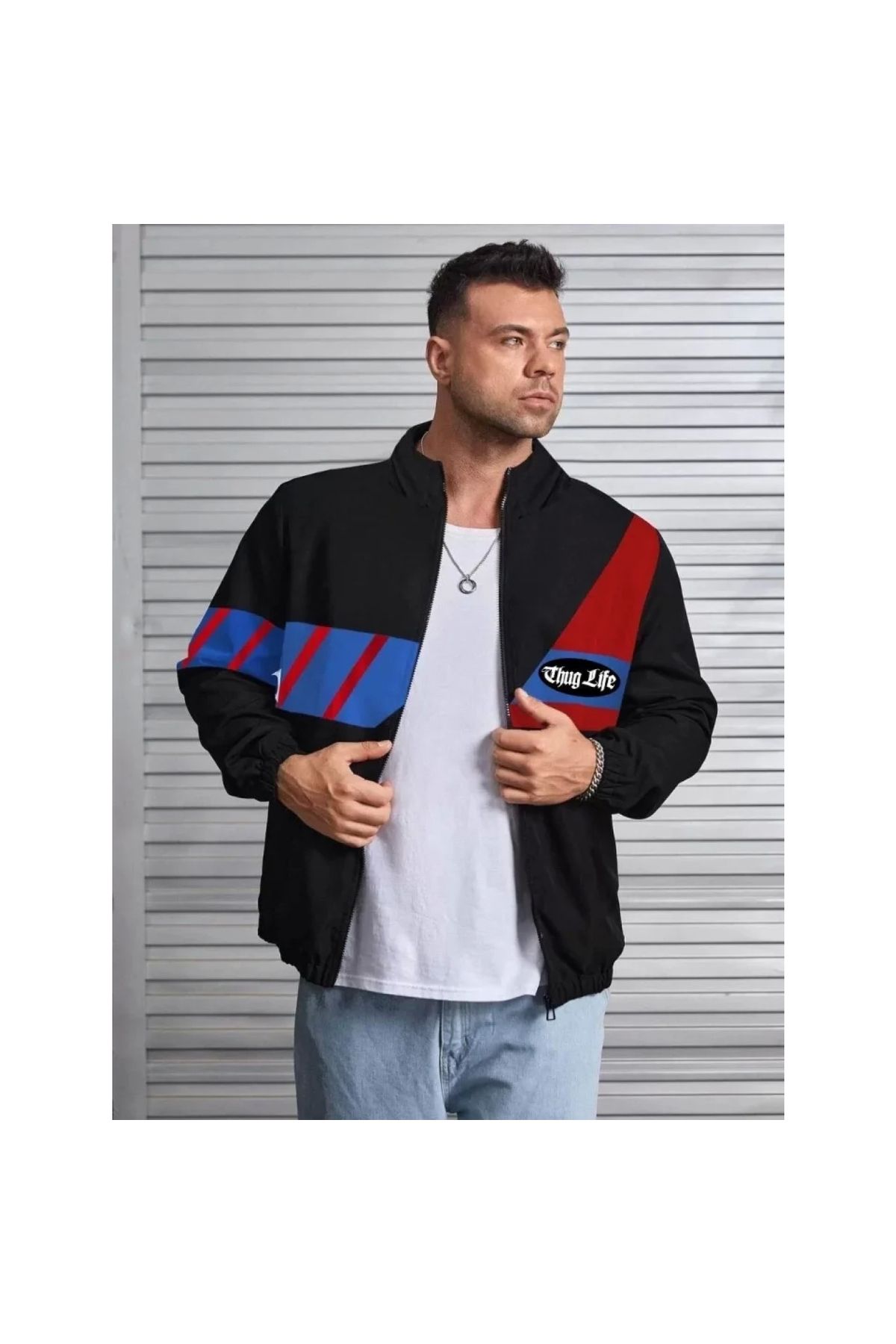 Narnuga Unisex Uzun Koll Fermuarlı Baskılı Rüzgarlik