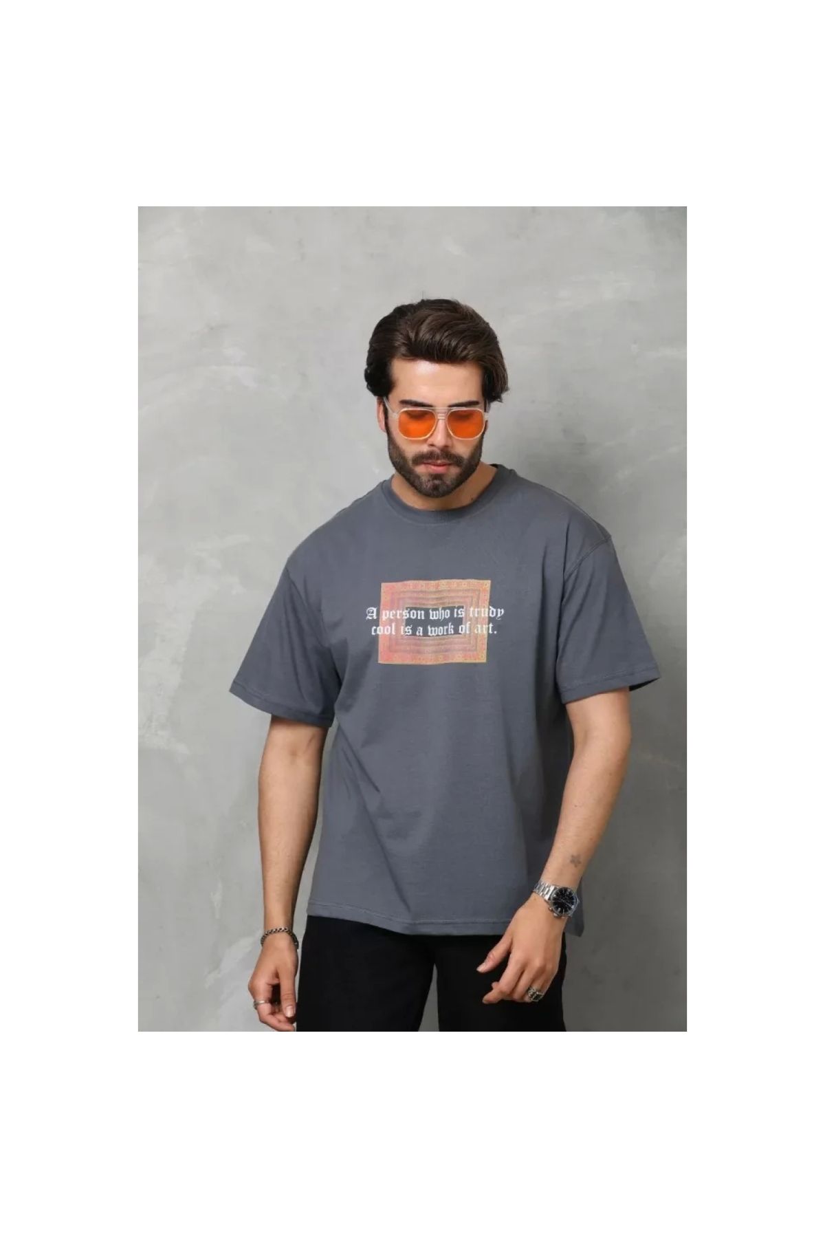 Marsilyan Unisex Bisiklet Yaka Baskılı Oversize TShirt