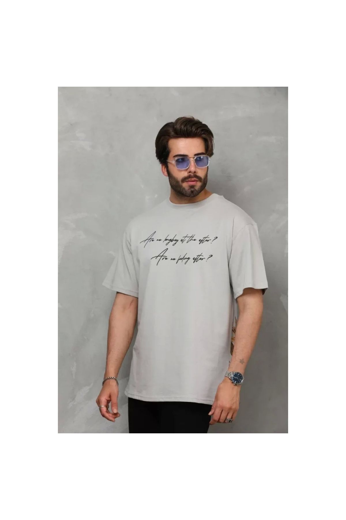 Marsilyan Unisex Bisiklet Yaka Baskılı Oversize TShirt