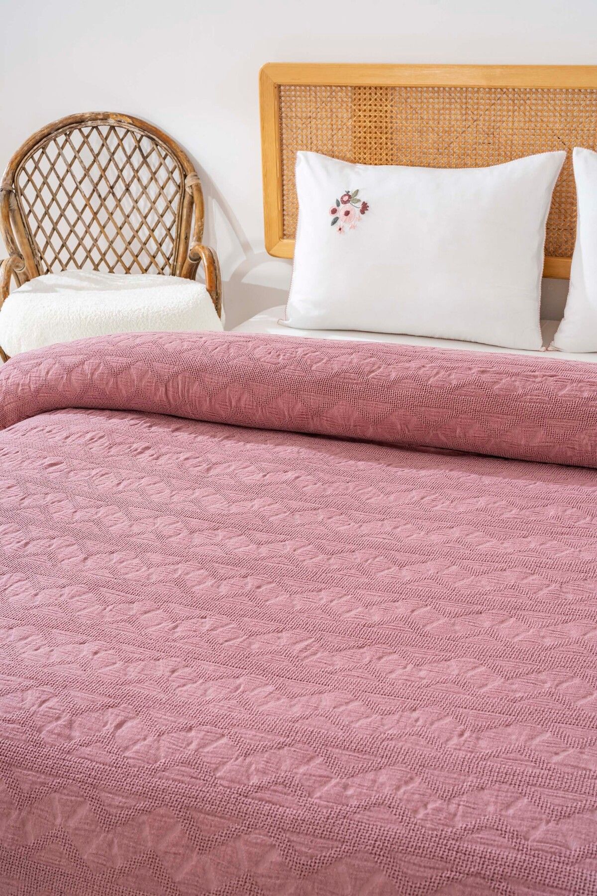 Rivaİstanbul-Felix Rose Embroidered Double Pique Set 4 Piece Sleep & Dowry Set 3