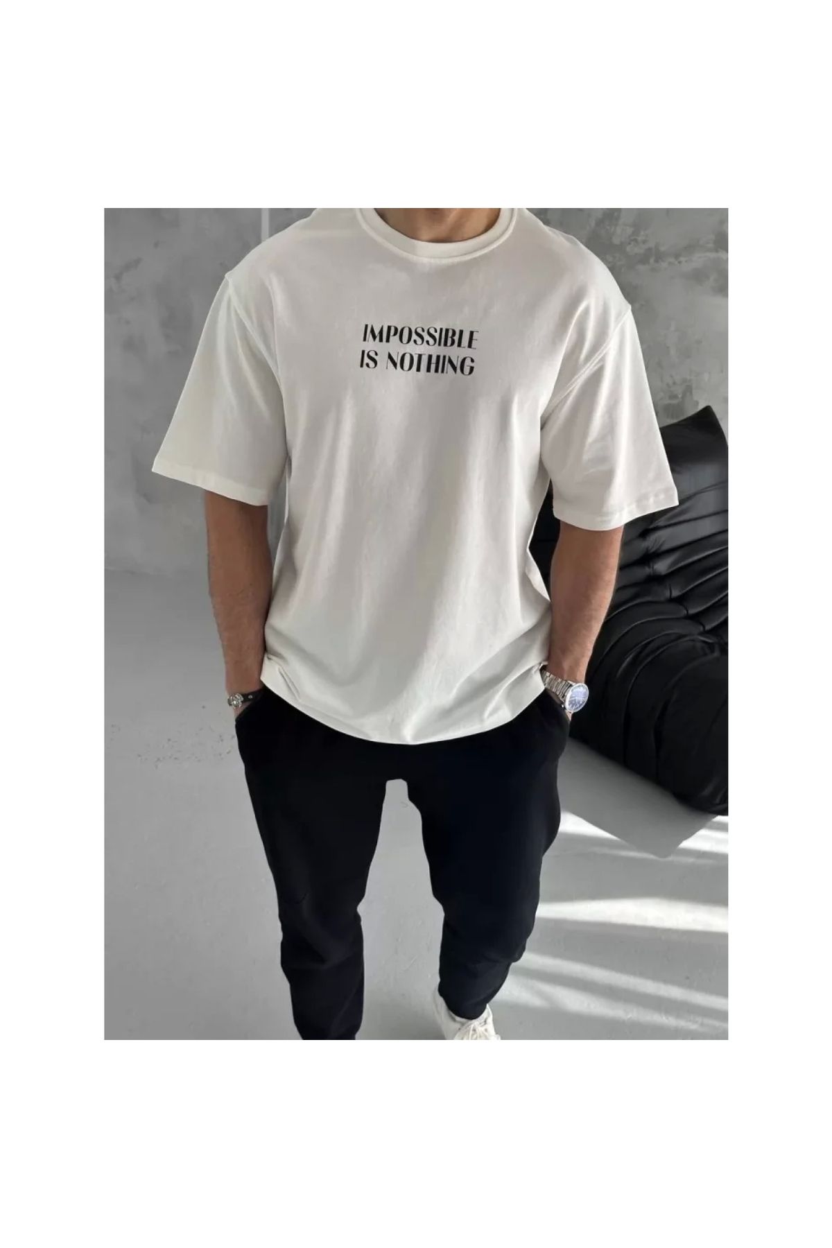 Narnuga Unisex Bisiklet Yaka Baskılı Oversize TShirt