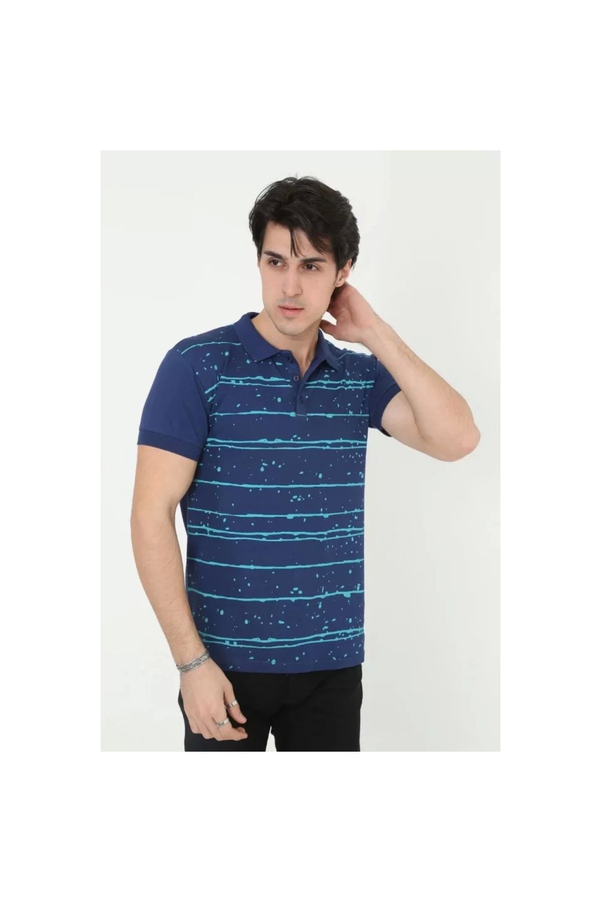Narnuga Erkek Yakalı Slim Fit Pike Çizgili TShirt
