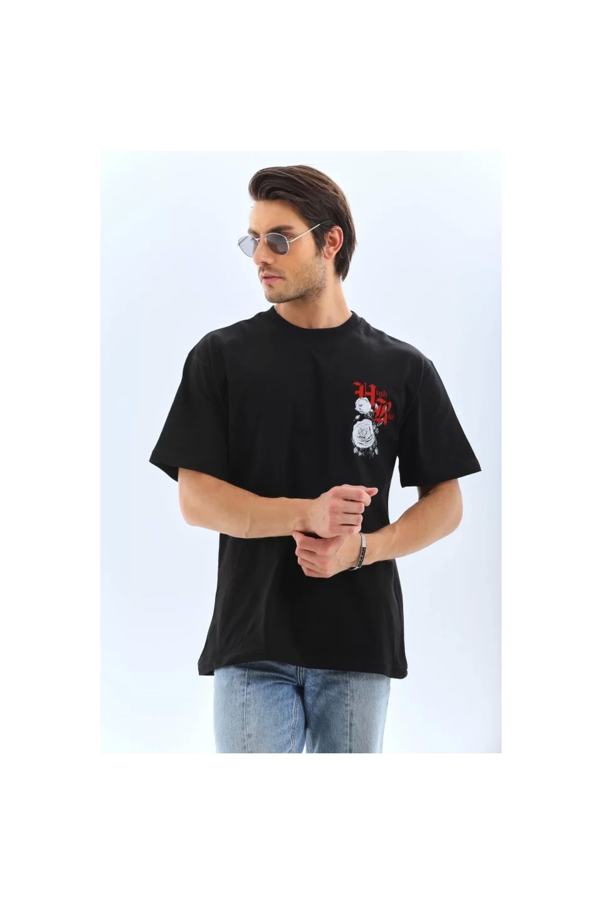 Narnuga Unisex Oversize Baskılı Bisiklet Yaka TShirt