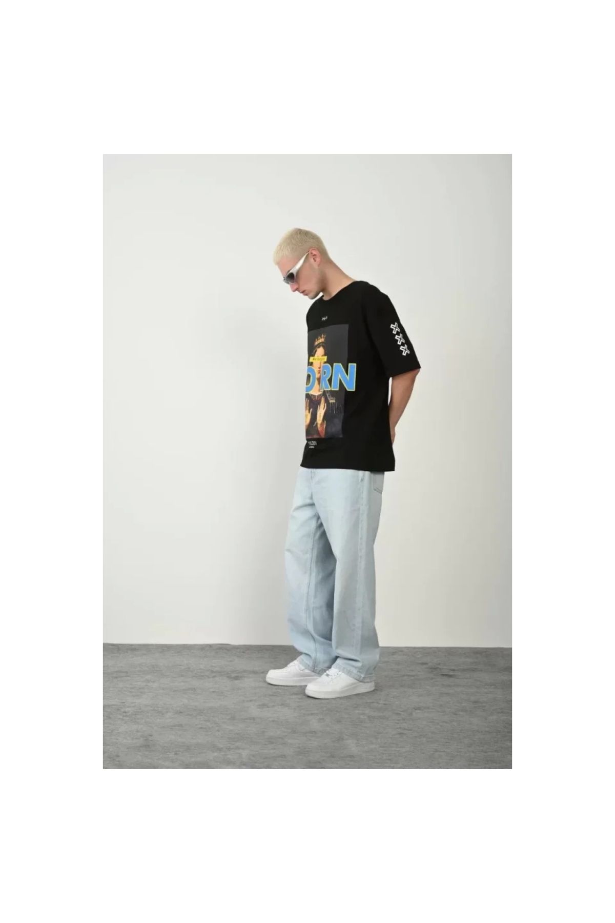 Marsilyan Unisex Baskılı Bisiklet Yaka Oversize TShirt