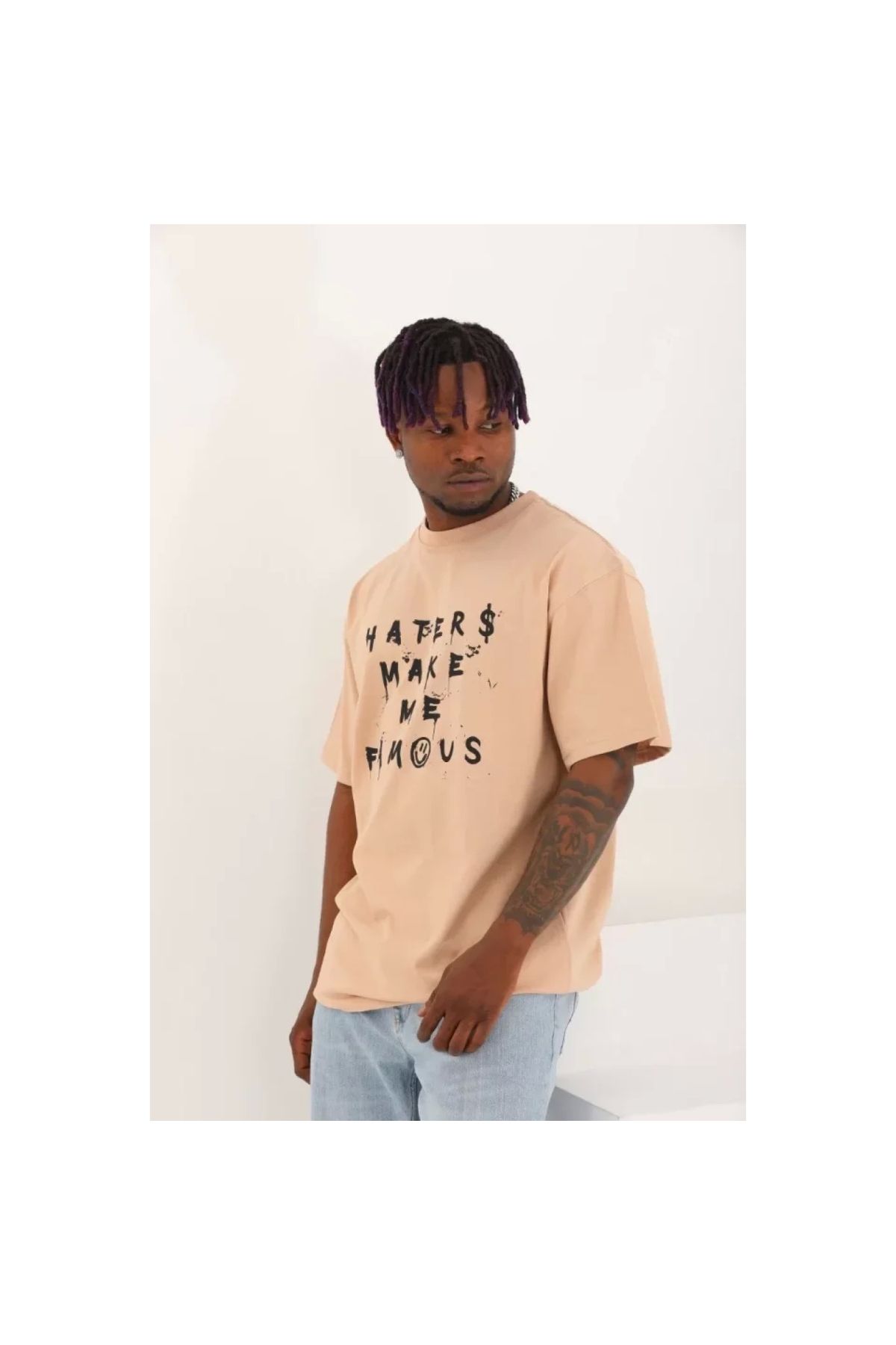 Narnuga Unisex Oversize Baskılı Bisiklet Yaka TShirt