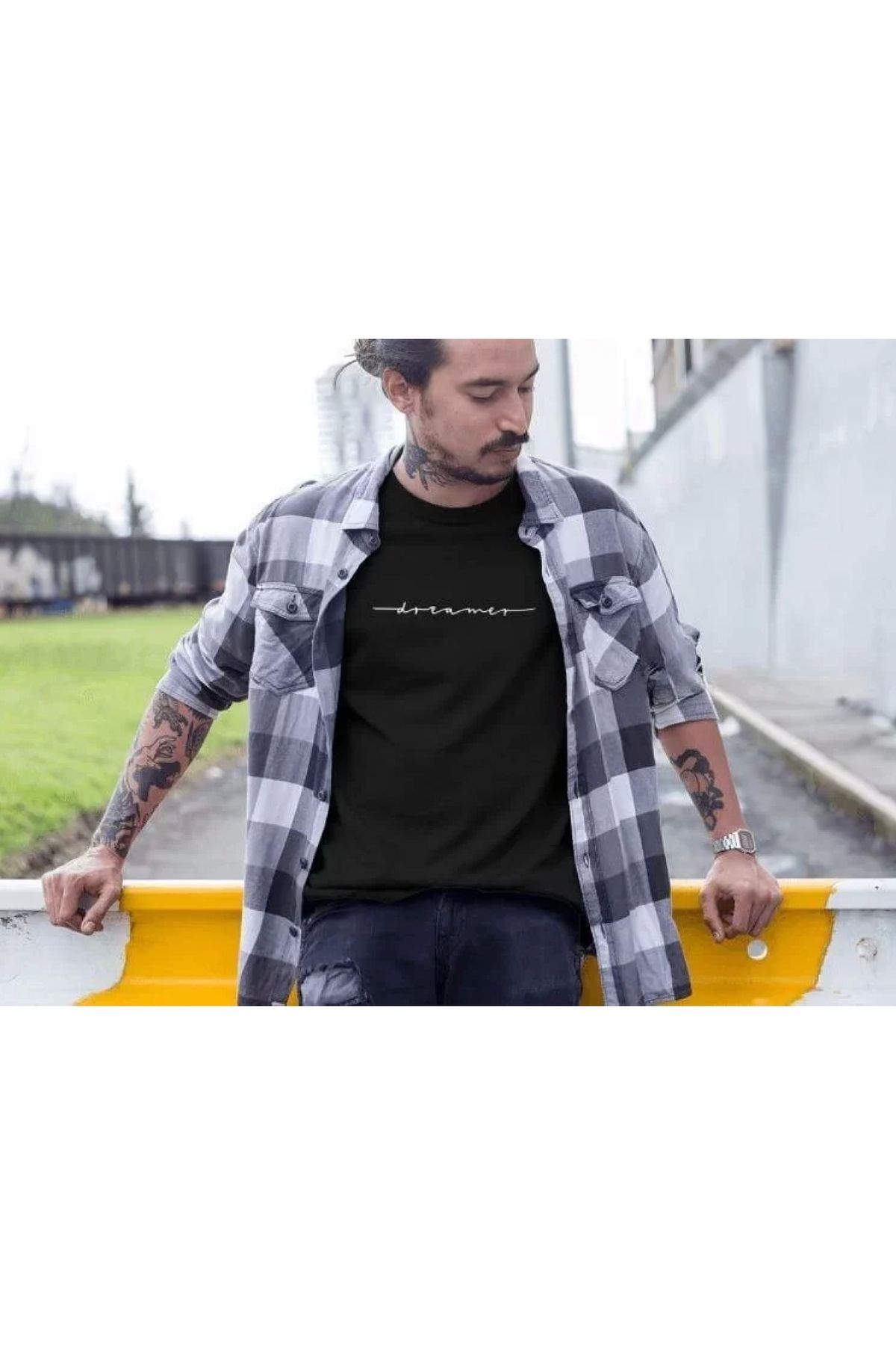 Narnuga Erkek Bisiklet Yaka Baskılı Oversize TShirt