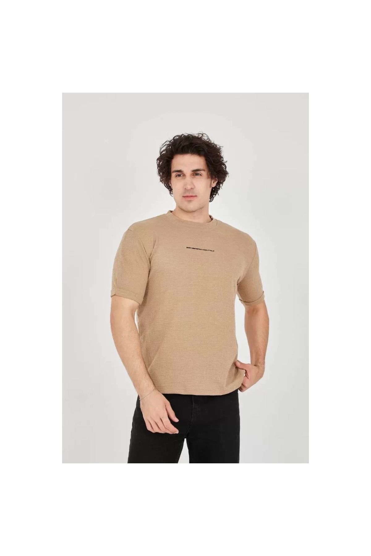 Narnuga Unisex Jakar Kumaş Slim Fit TShirt Kahverengi