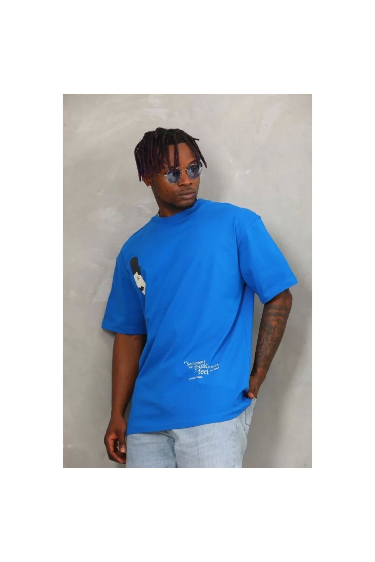 Narnuga Unisex Oversize Baskılı Bisiklet Yaka TShirt