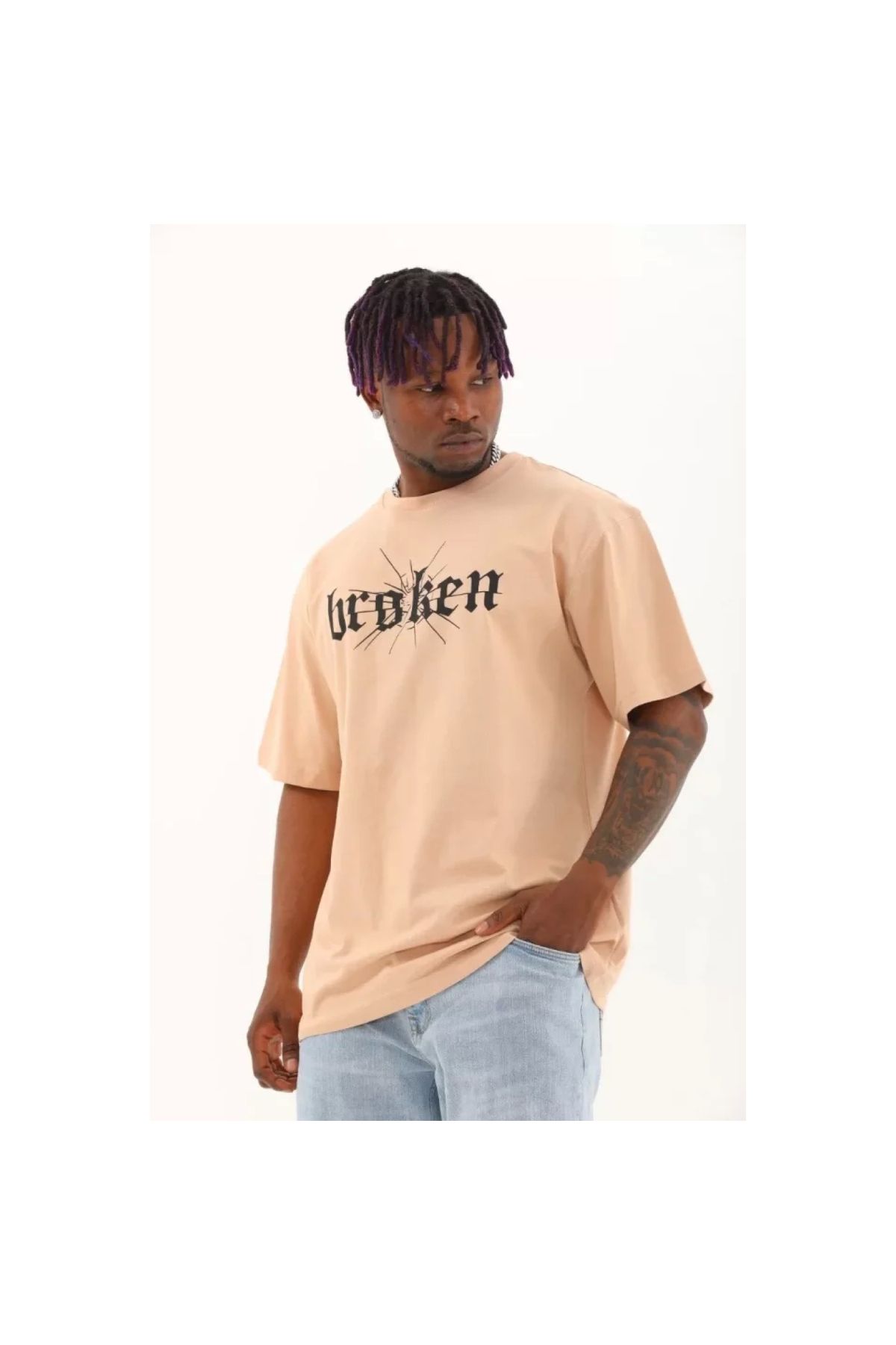 Narnuga Unisex Oversize Baskılı Bisiklet Yaka TShirt