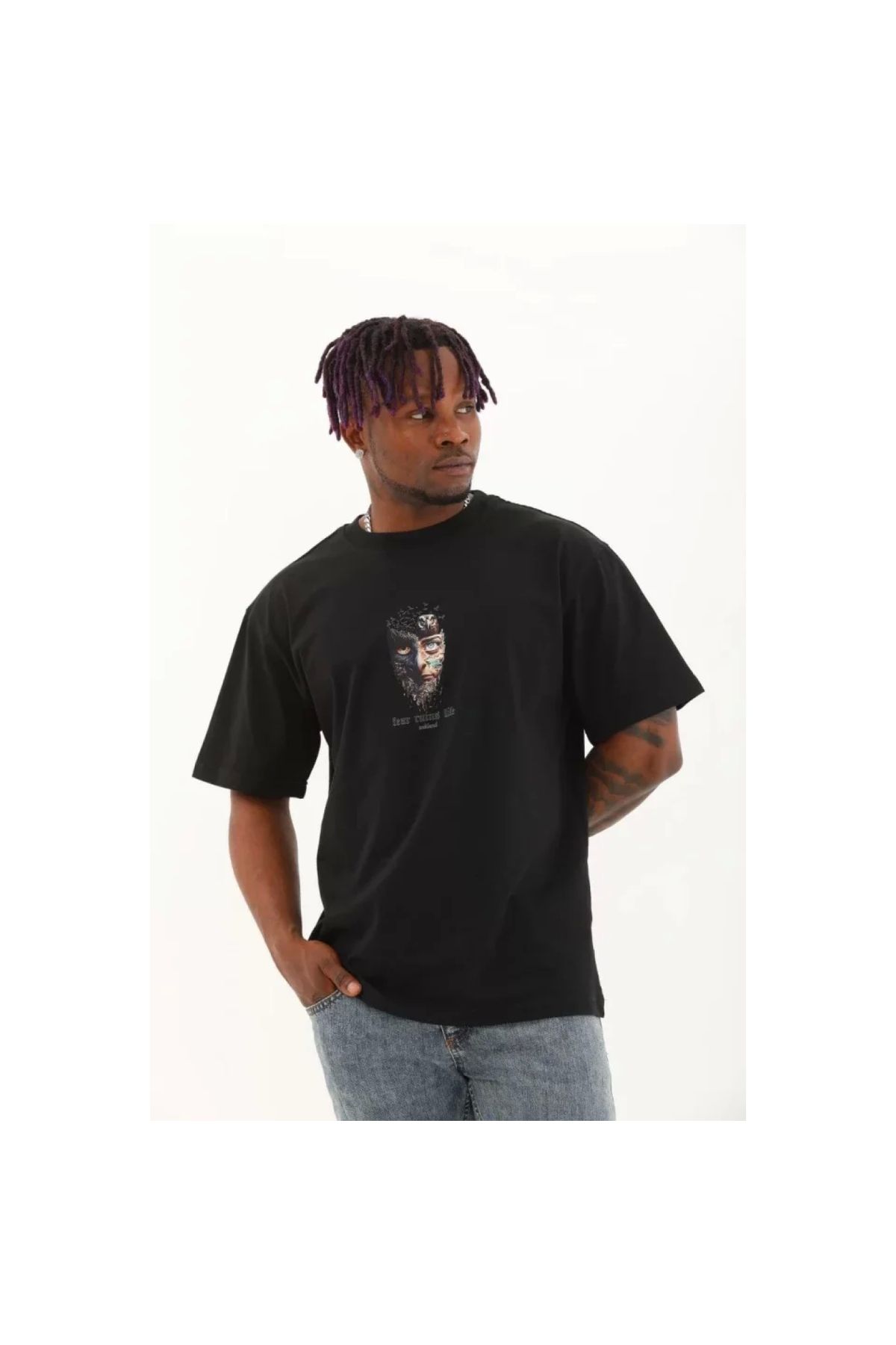 Narnuga Unisex Oversize Baskılı Bisiklet Yaka TShirt