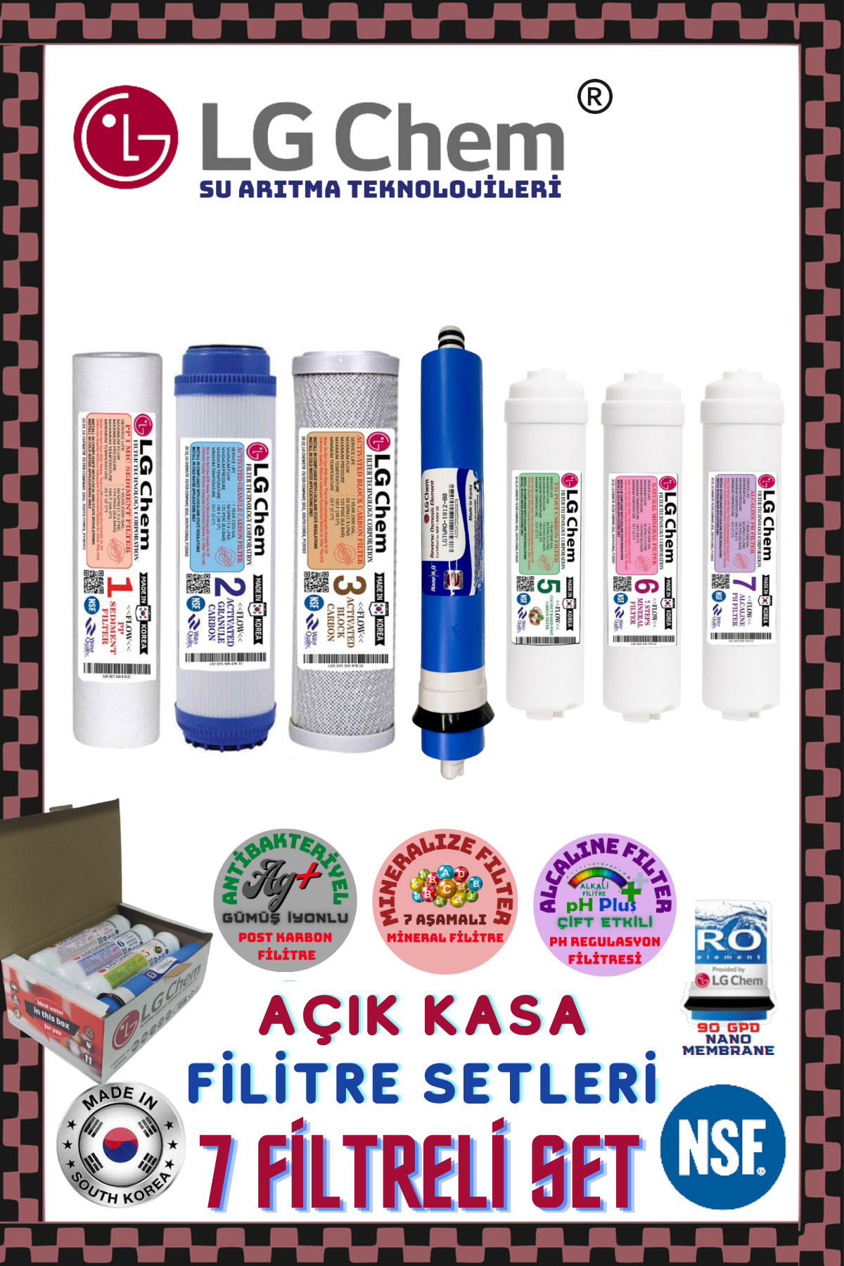 ligth gastro Lg Chem Açık Kasa Su Arıtma Cihazları 7 Filtreli Set.90 Gpd Nano Membrane.gümüşiyon-mineral-alkali