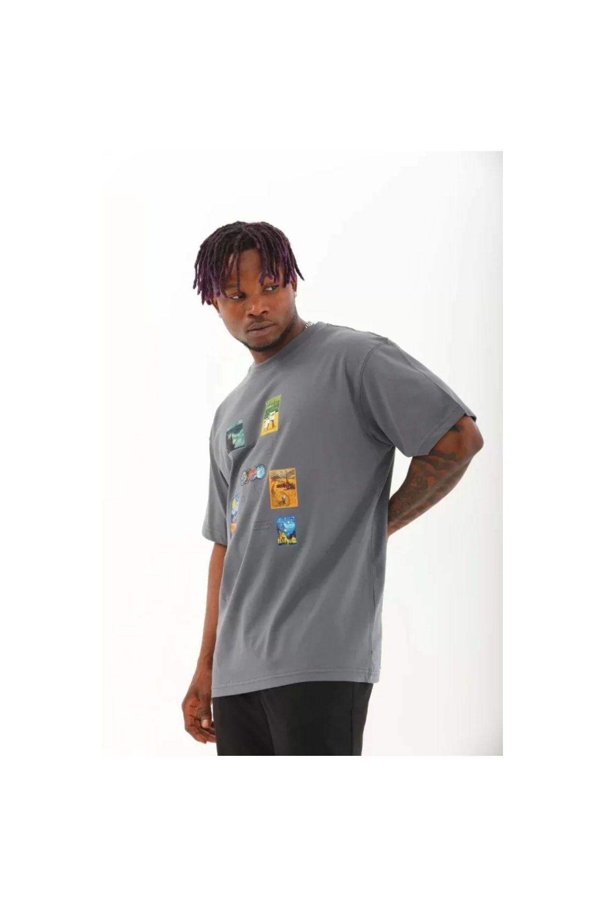 Narnuga Unisex Oversize Baskılı Bisiklet Yaka TShirt