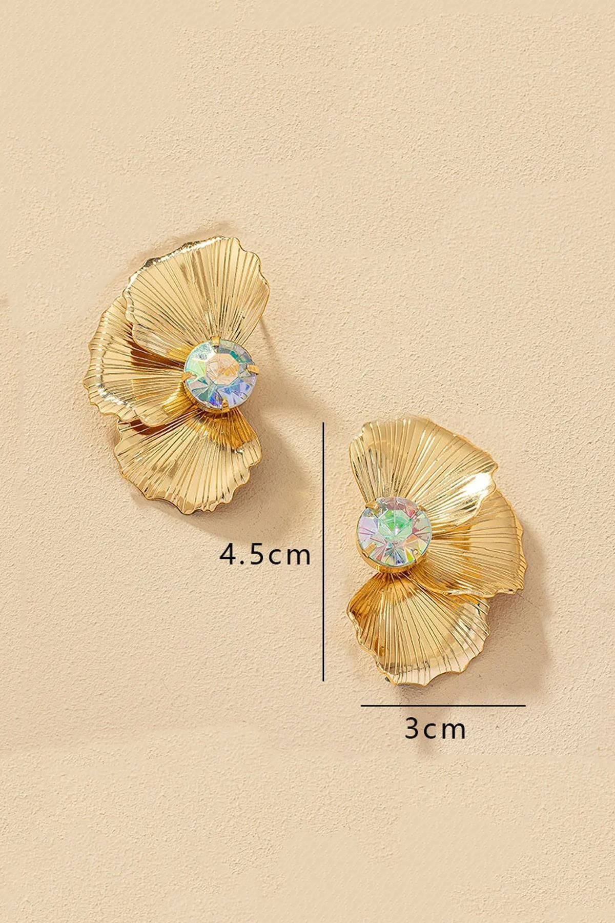 New Obsessions-Gold Elegant Half Flower Patterned Women's Stud Earrings 5