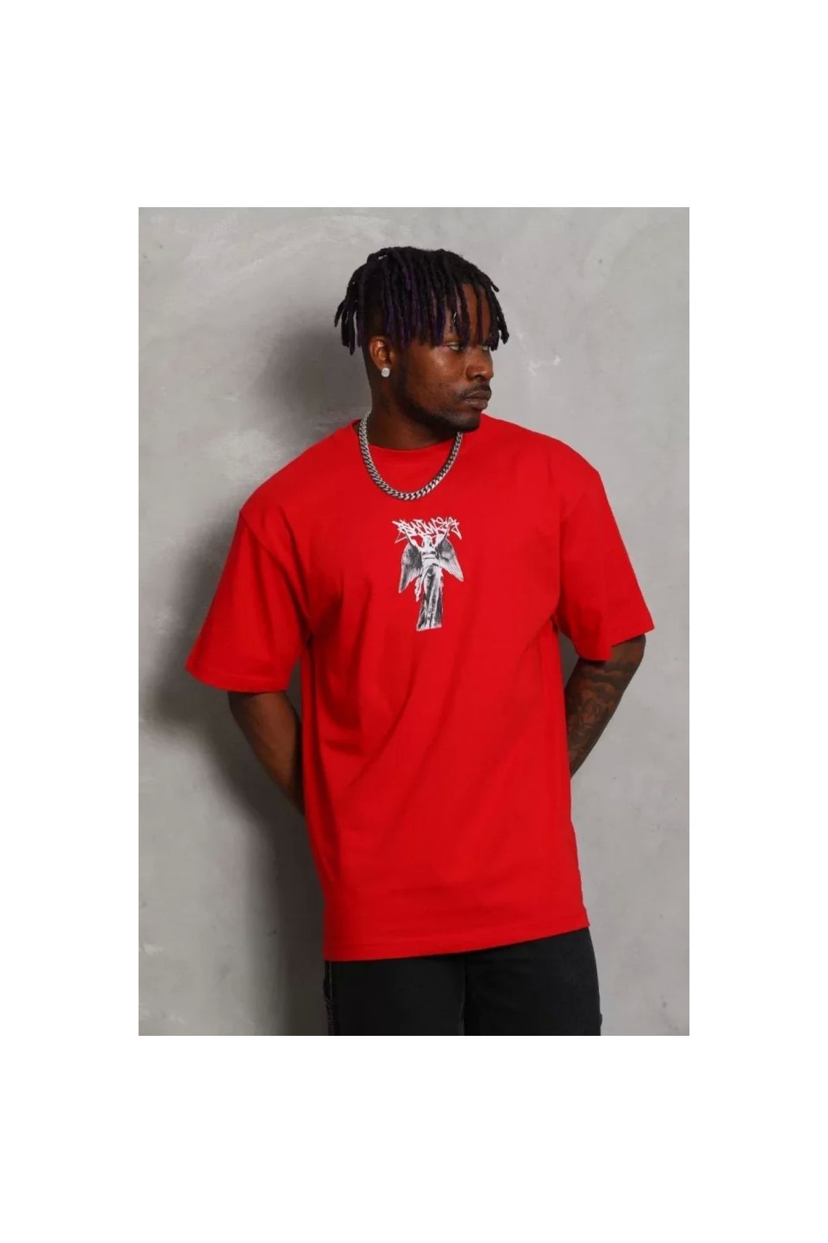 Narnuga Unisex Oversize Baskılı Bisiklet Yaka TShirt