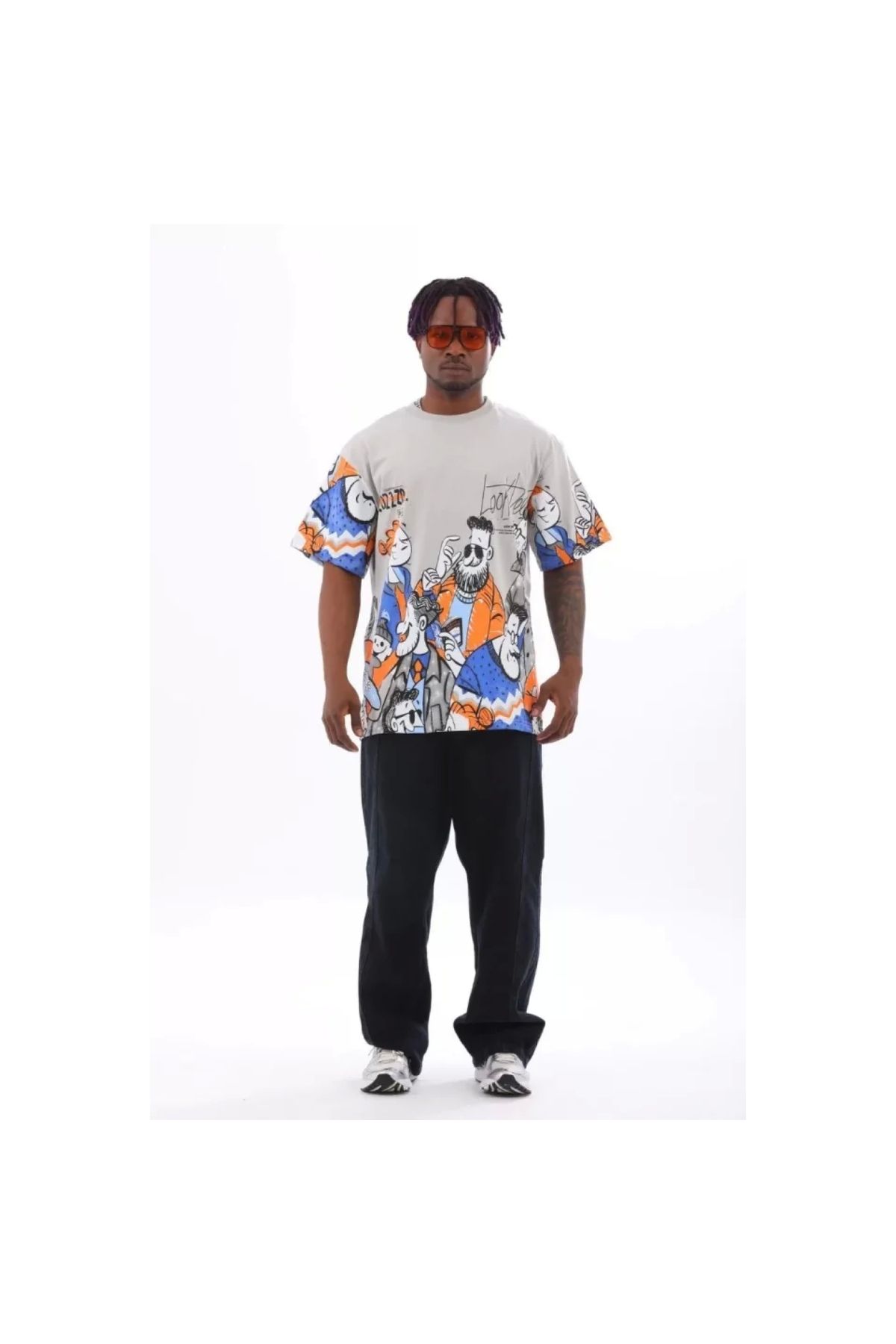 Marsilyan Unisex Oversize Baskılı Bisiklet Yaka TShirt