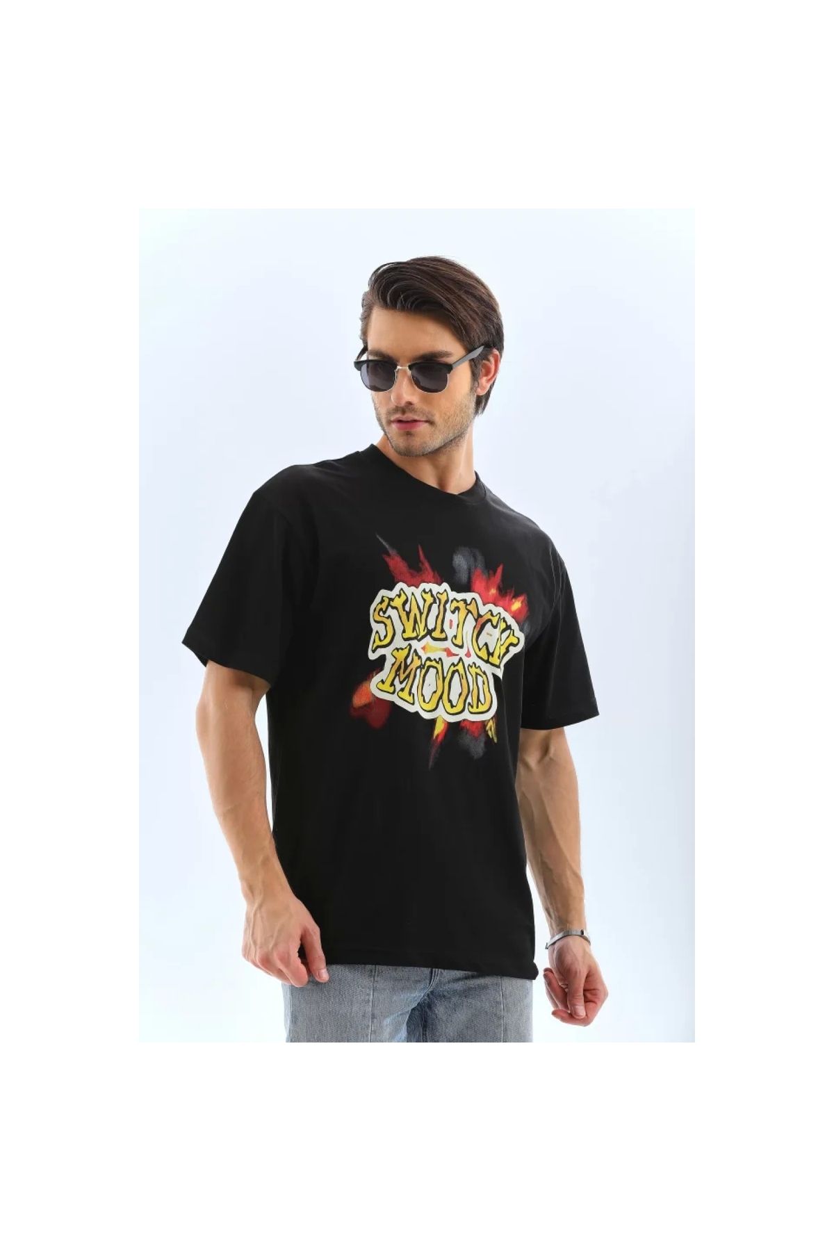 Narnuga Unisex Oversize Baskılı Bisiklet Yaka TShirt