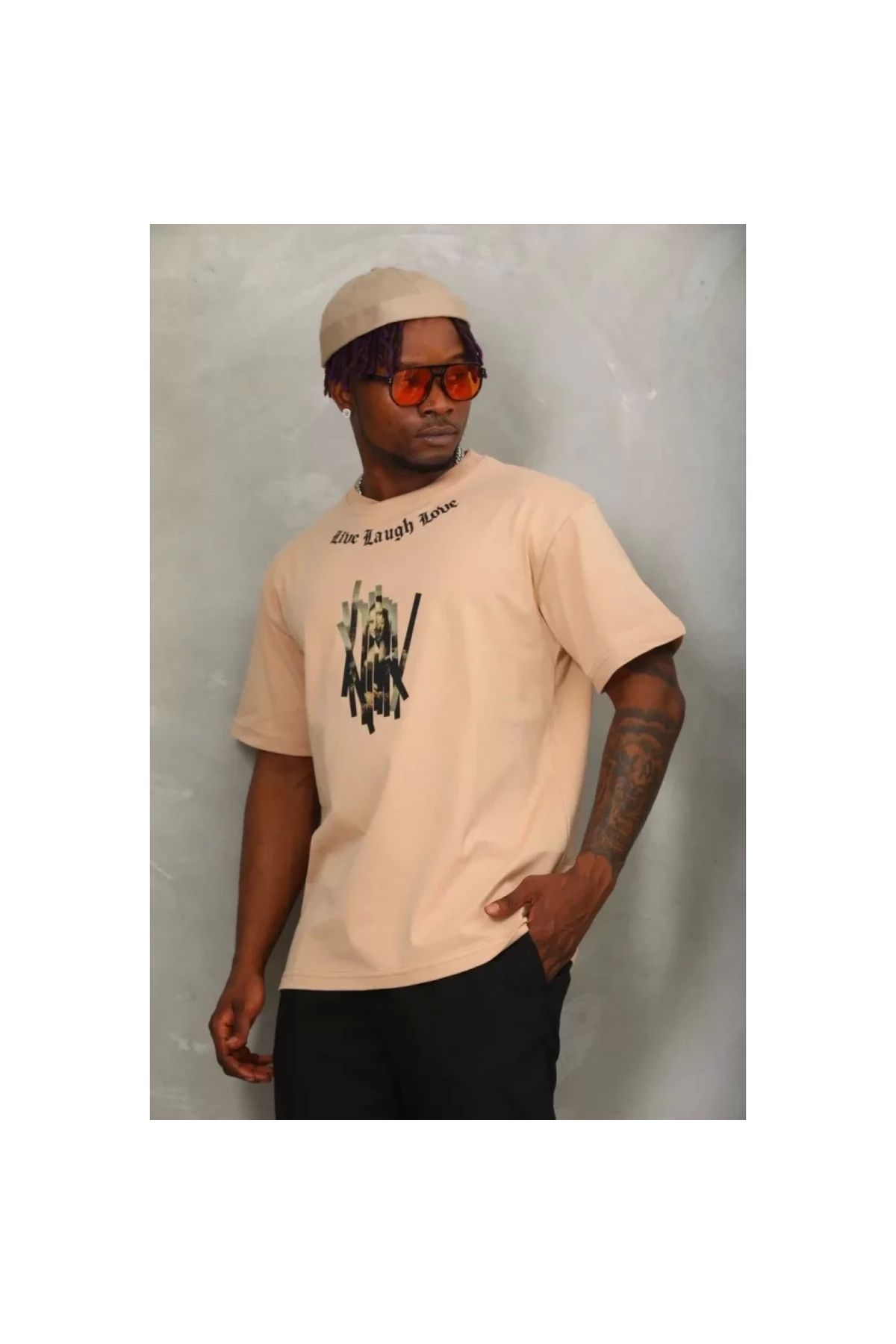 Narnuga Unisex Oversize Baskılı Bisiklet Yaka TShirt