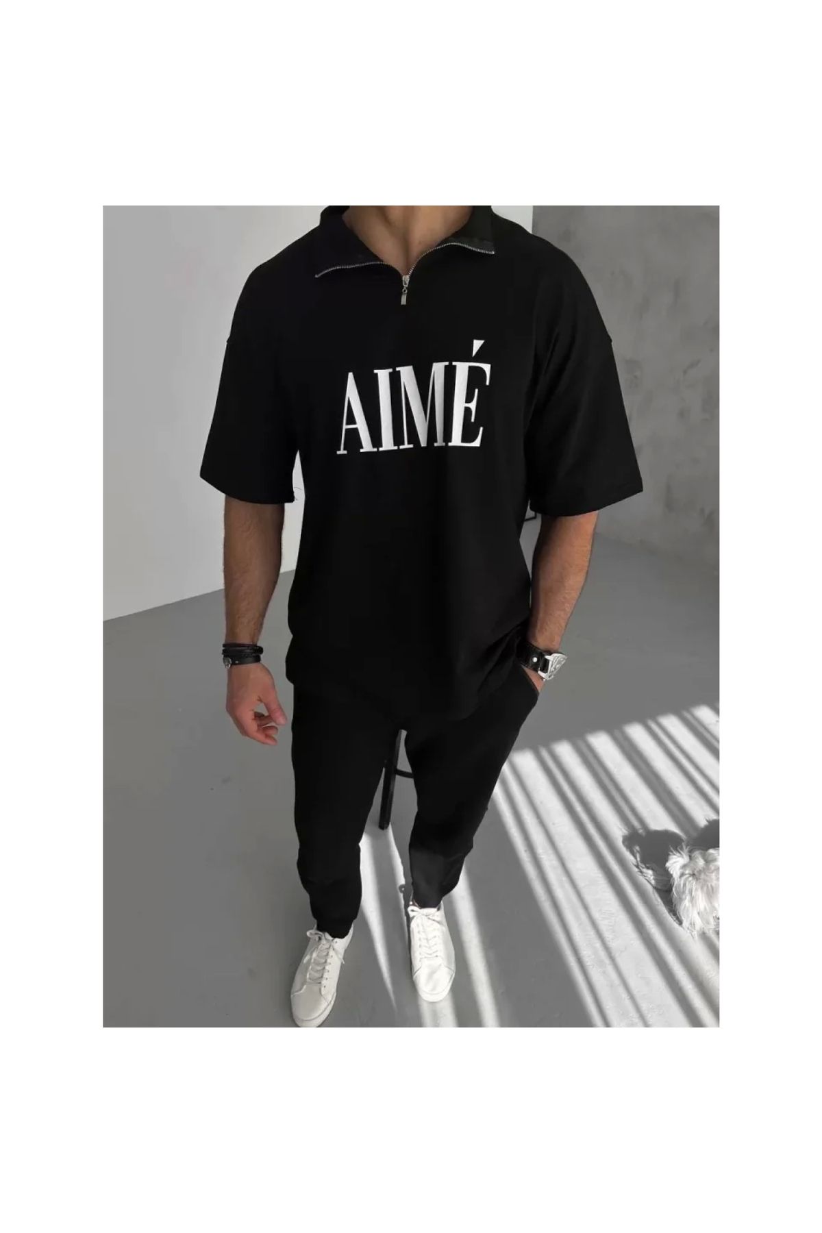 Narnuga Unisex Yarım Fermuarlı Baskılı TShirt