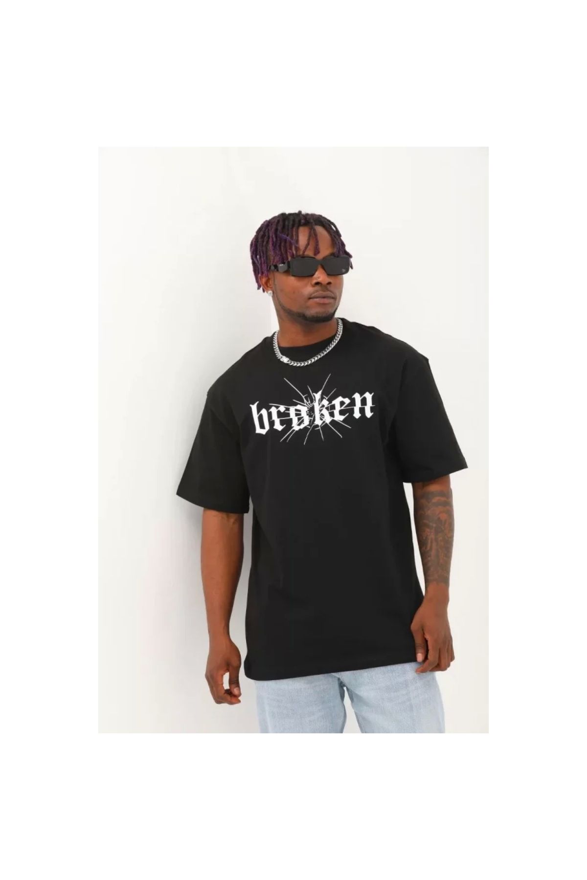Narnuga Unisex Oversize Baskılı Bisiklet Yaka TShirt
