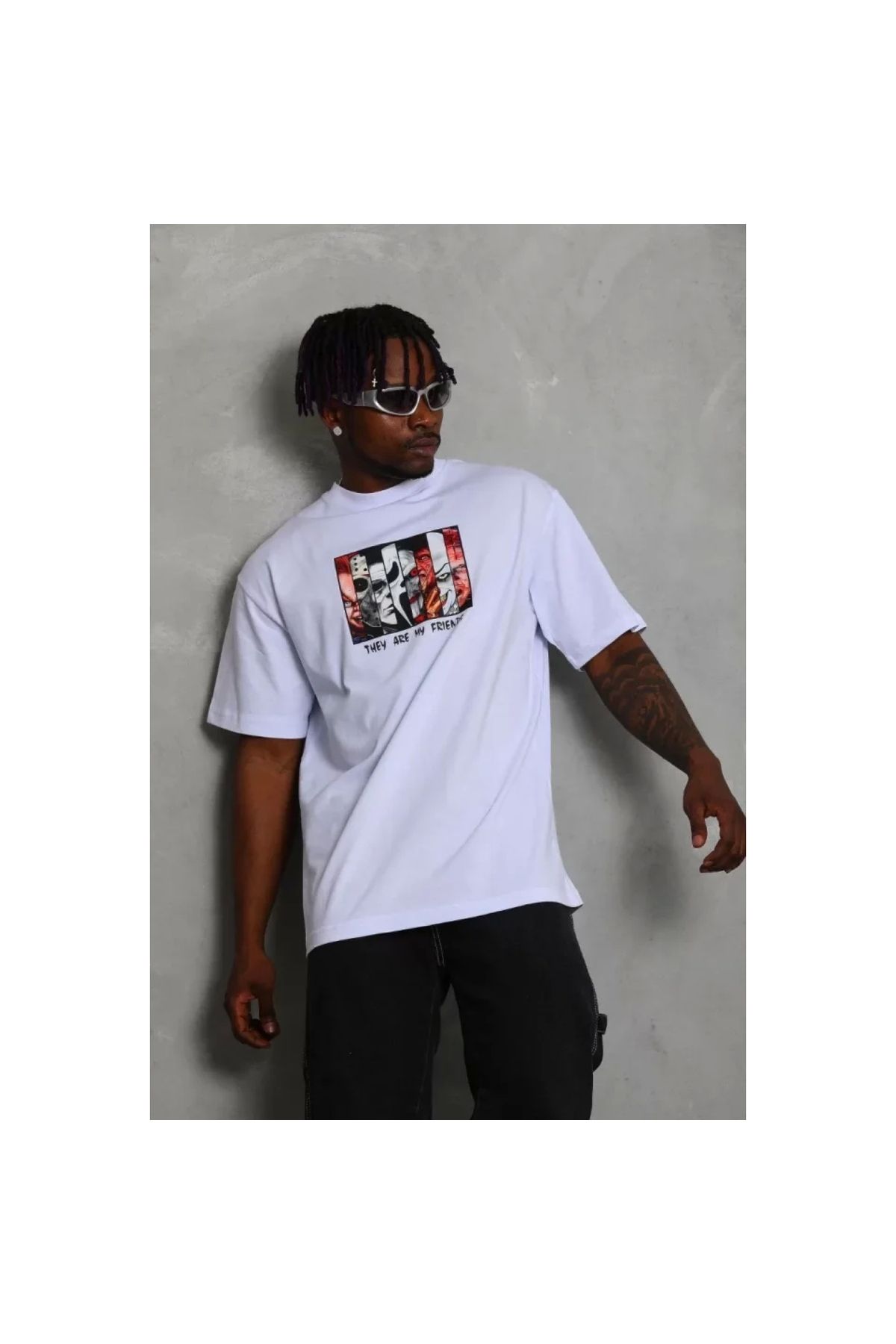 Narnuga Unisex Oversize Baskılı Bisiklet Yaka TShirt