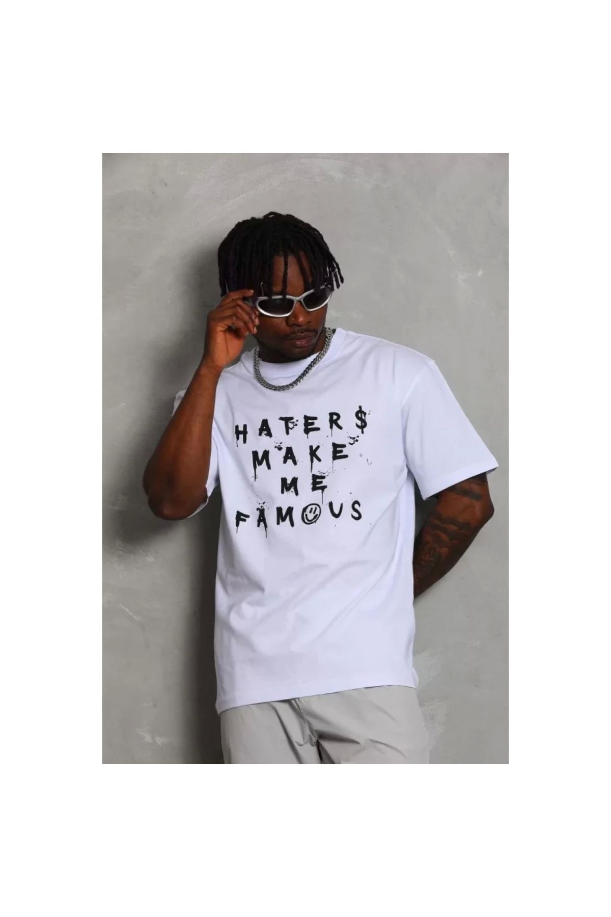 Narnuga Unisex Oversize Baskılı Bisiklet Yaka TShirt