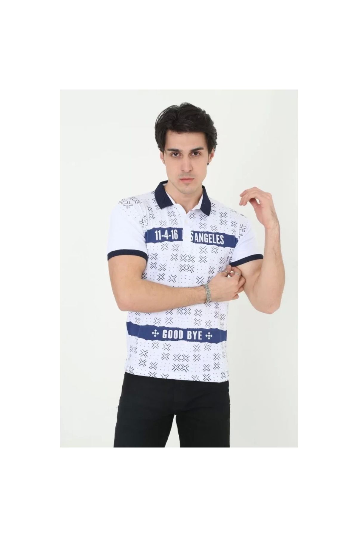Narnuga Erkek Yakalı Slim Fit Baskılı TShirt