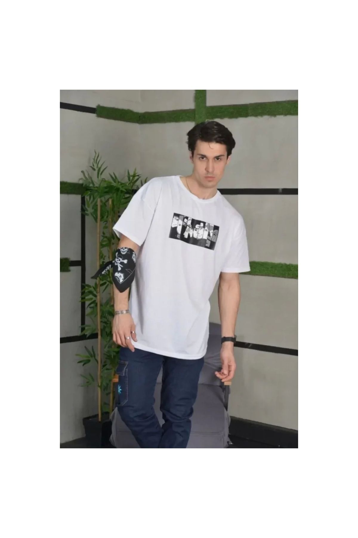 Marsilyan Unisex Bisiklet Yaka Baskılı Oversize TShirt