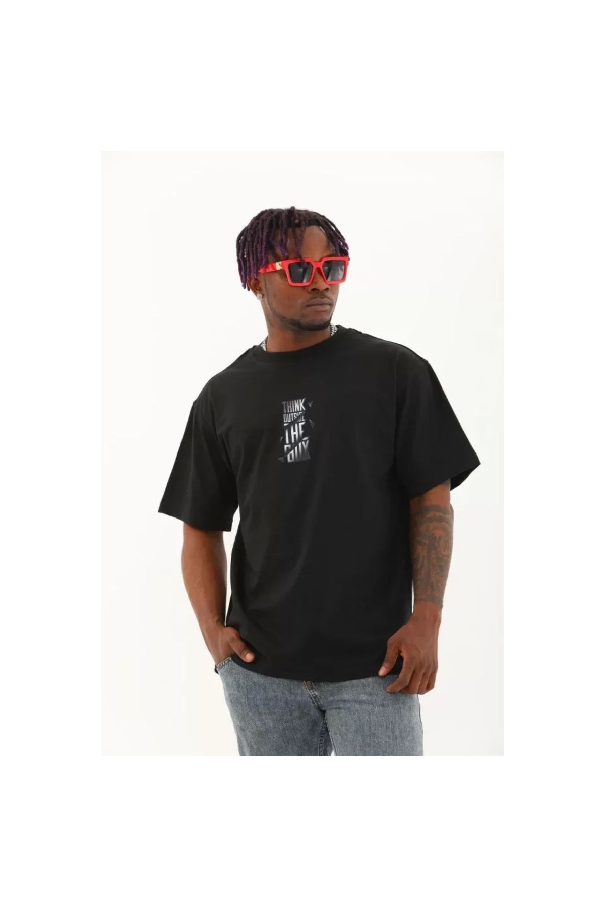 Narnuga Unisex Oversize Baskılı Bisiklet Yaka TShirt