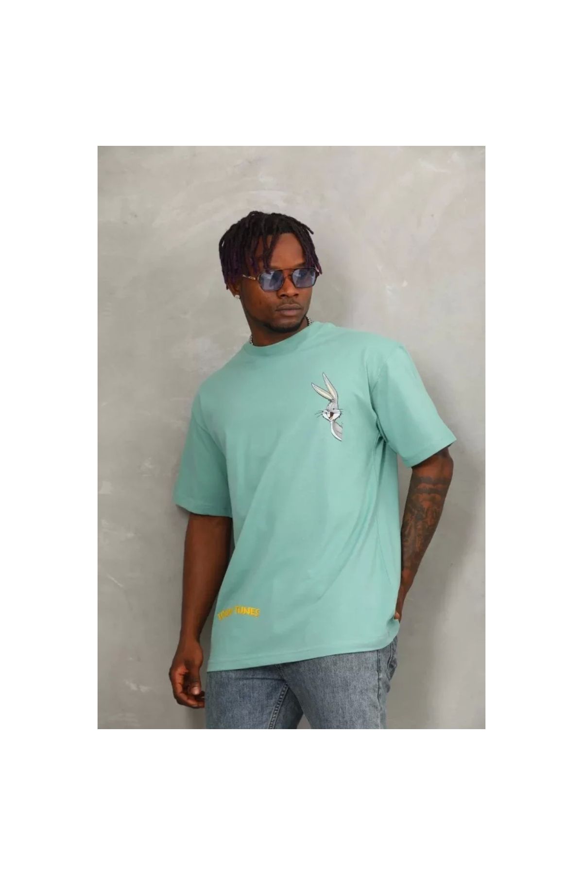 Marsilyan Unisex Oversize Baskılı Bisiklet Yaka TShirt