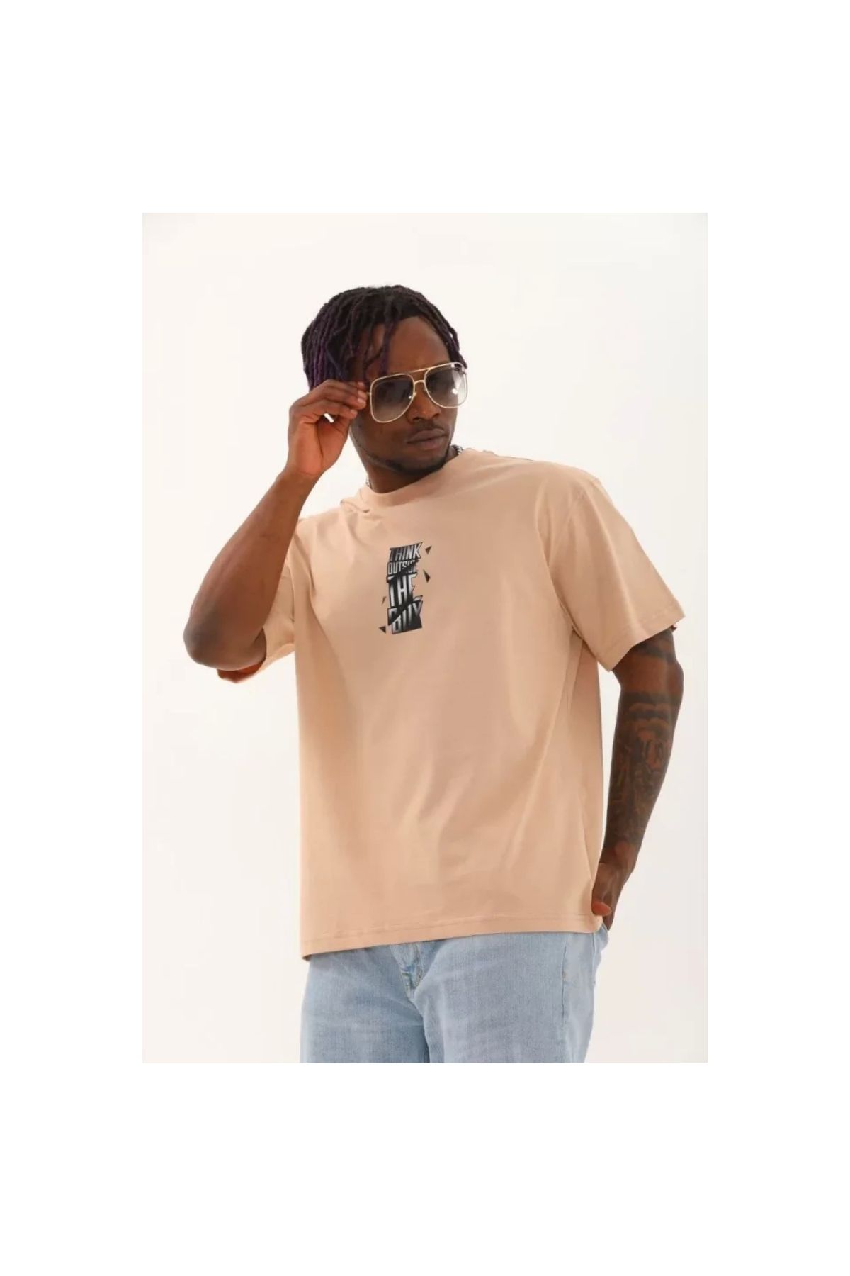 Narnuga Unisex Oversize Baskılı Bisiklet Yaka TShirt