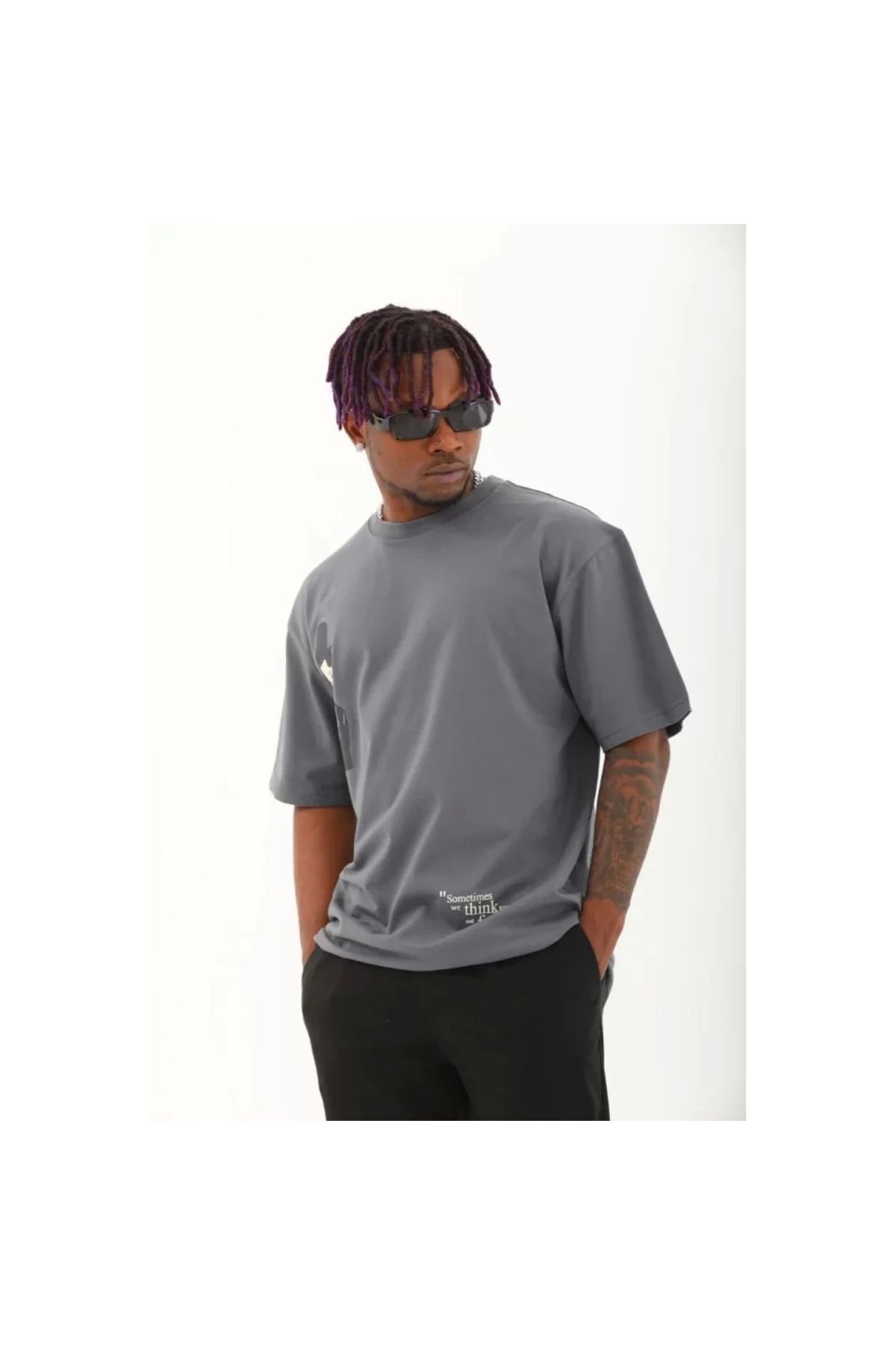 Marsilyan Unisex Oversize Baskılı Bisiklet Yaka TShirt