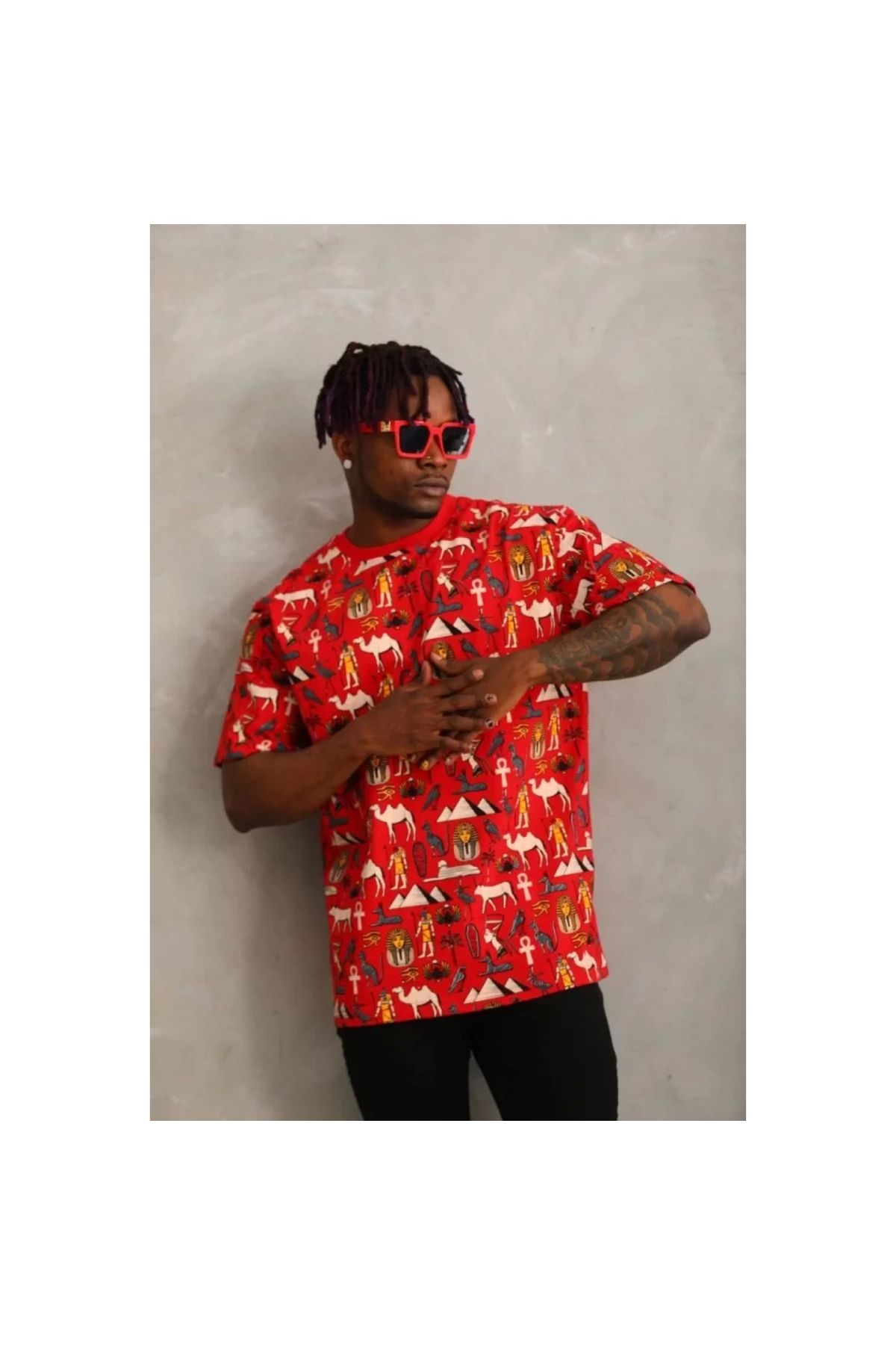 Narnuga Unisex Oversize Baskılı Bisiklet Yaka TShirt