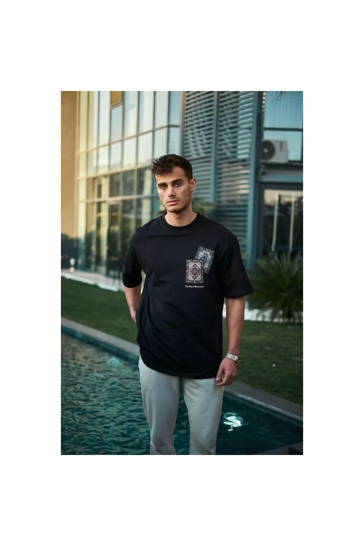 Narnuga Unisex Bisiklet Yaka Baskılı Oversize TShirt