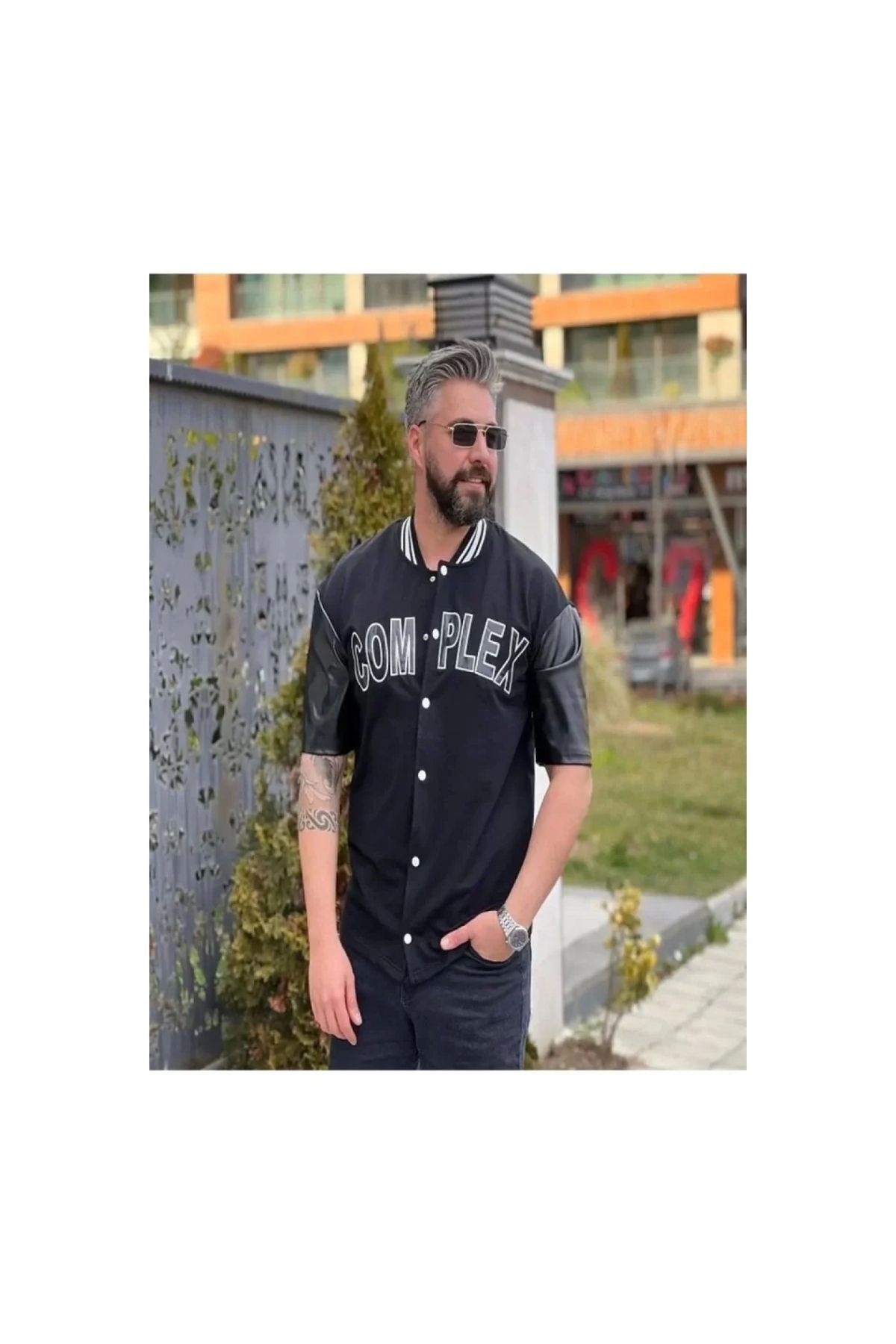 Marsilyan Erkek Complex Kolları Deri Kolej Oversize Tshirt