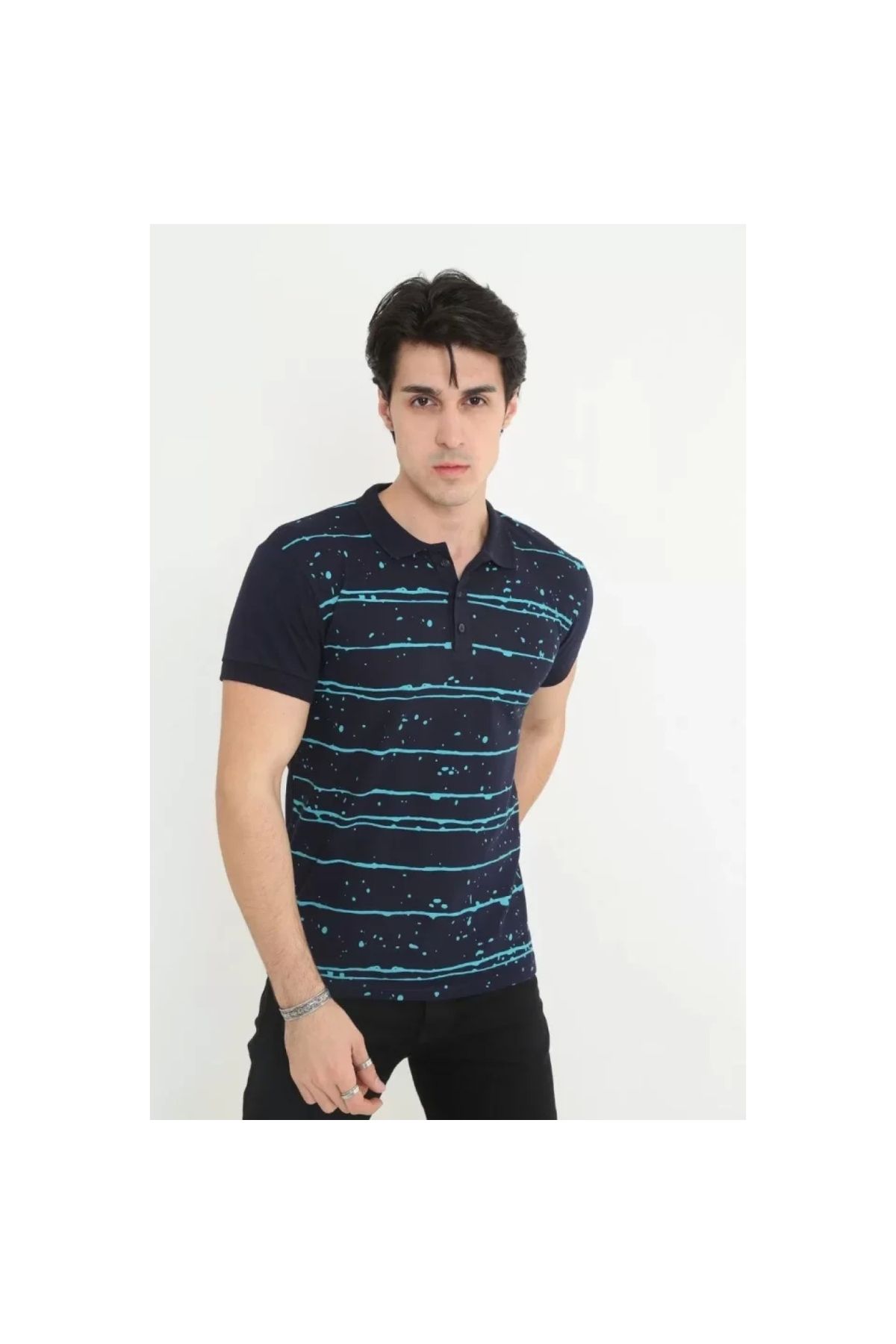 Narnuga Erkek Yakalı Slim Fit Pike Çizgili TShirt