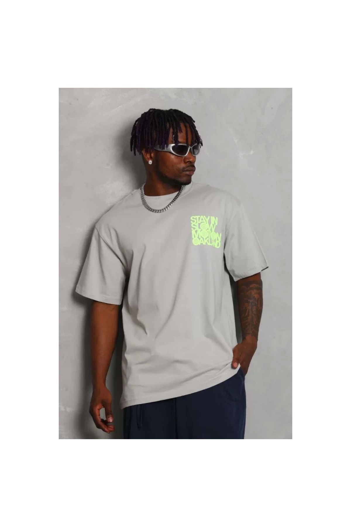 Narnuga Unisex Oversize Baskılı Bisiklet Yaka TShirt