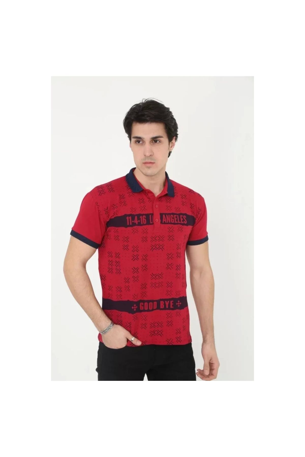 Narnuga Erkek Yakalı Slim Fit Baskılı TShirt