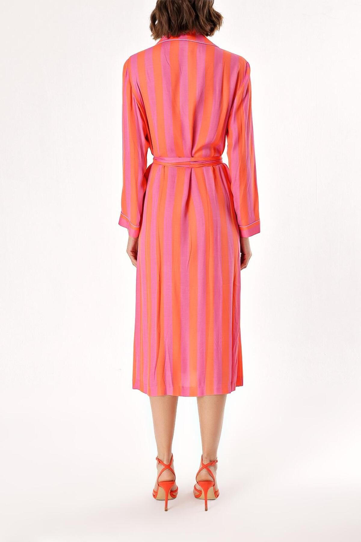 SOCIETA-Pink Shirt dress with piping and belt 94029 4