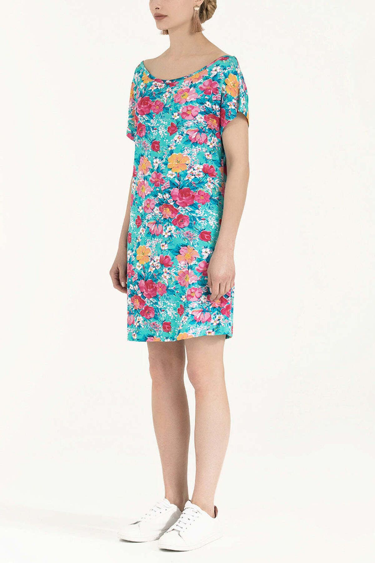 SOCIETA-Blue Patterned Knitted Mini Dress 91021 2