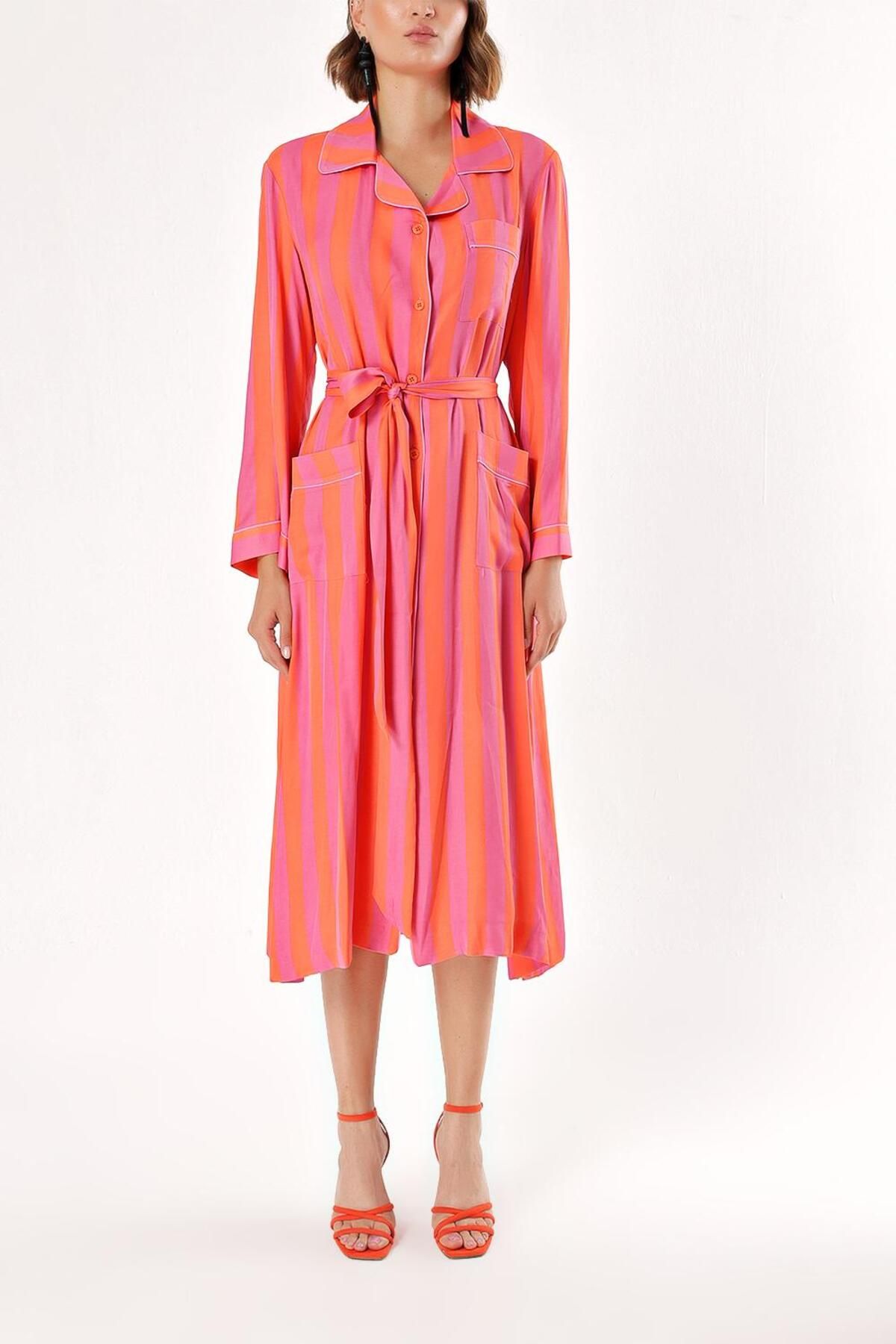 SOCIETA-Pink Shirt dress with piping and belt 94029 2