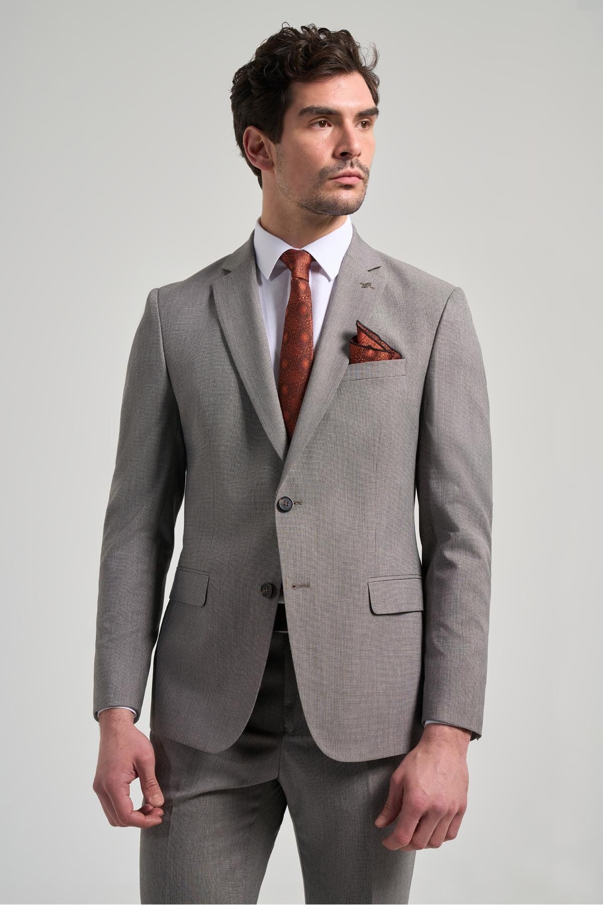 کت وشلوار مردانه پارچه ای خودپرد شده یقه یکنواخت کامل پوشش انعطاف پذیر 6 DROP SLIM FIT 1001250168 İmza