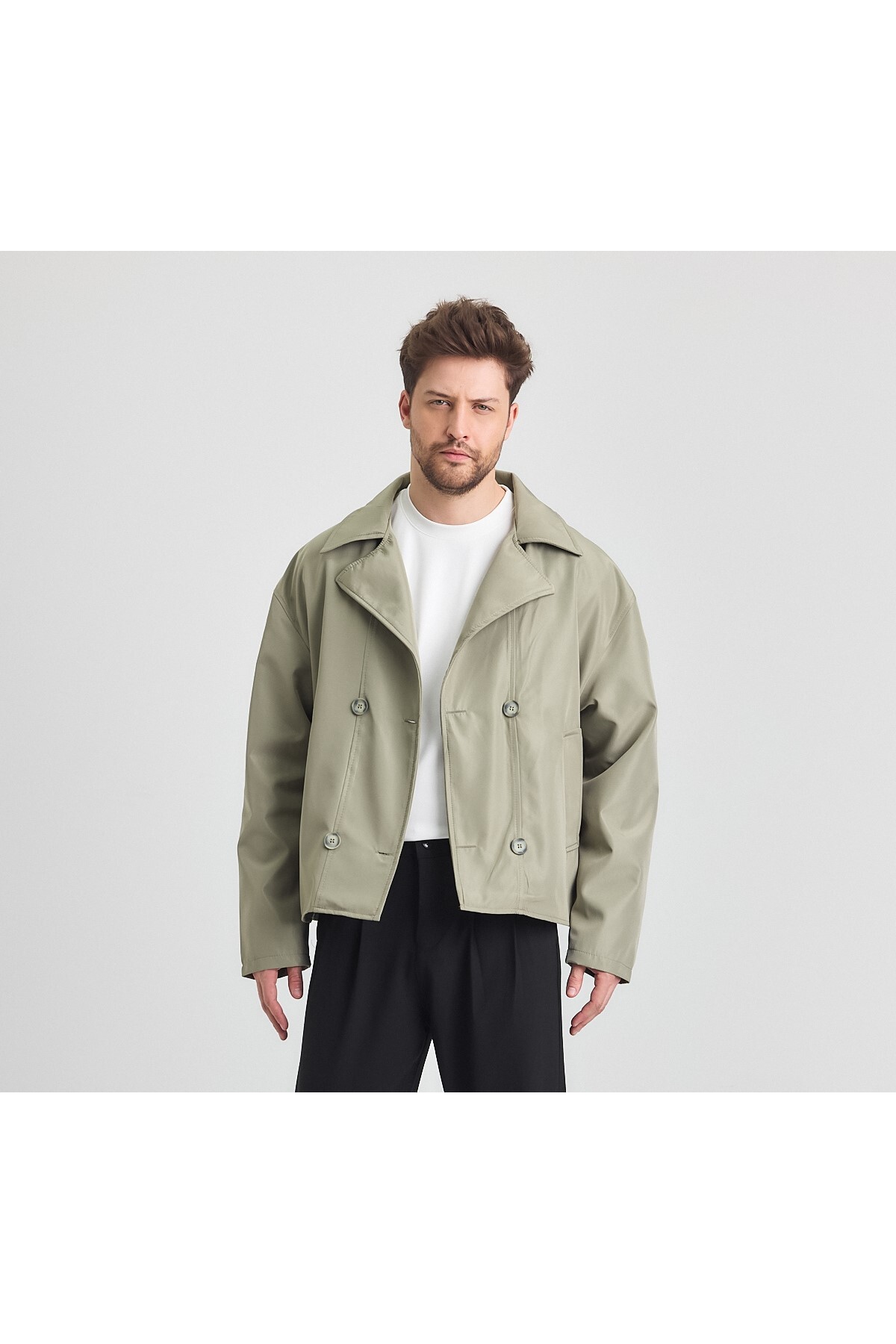 MerStore  Yeni Sezon Crop Fit Erkek Trençkot Ceket - Görsel 3