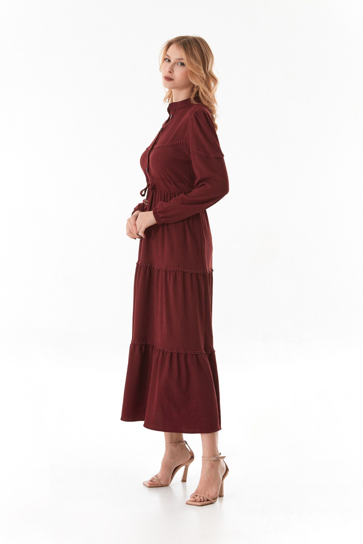 Fulla Moda-Rochie cu guler ridicat cu cravată în talie 3