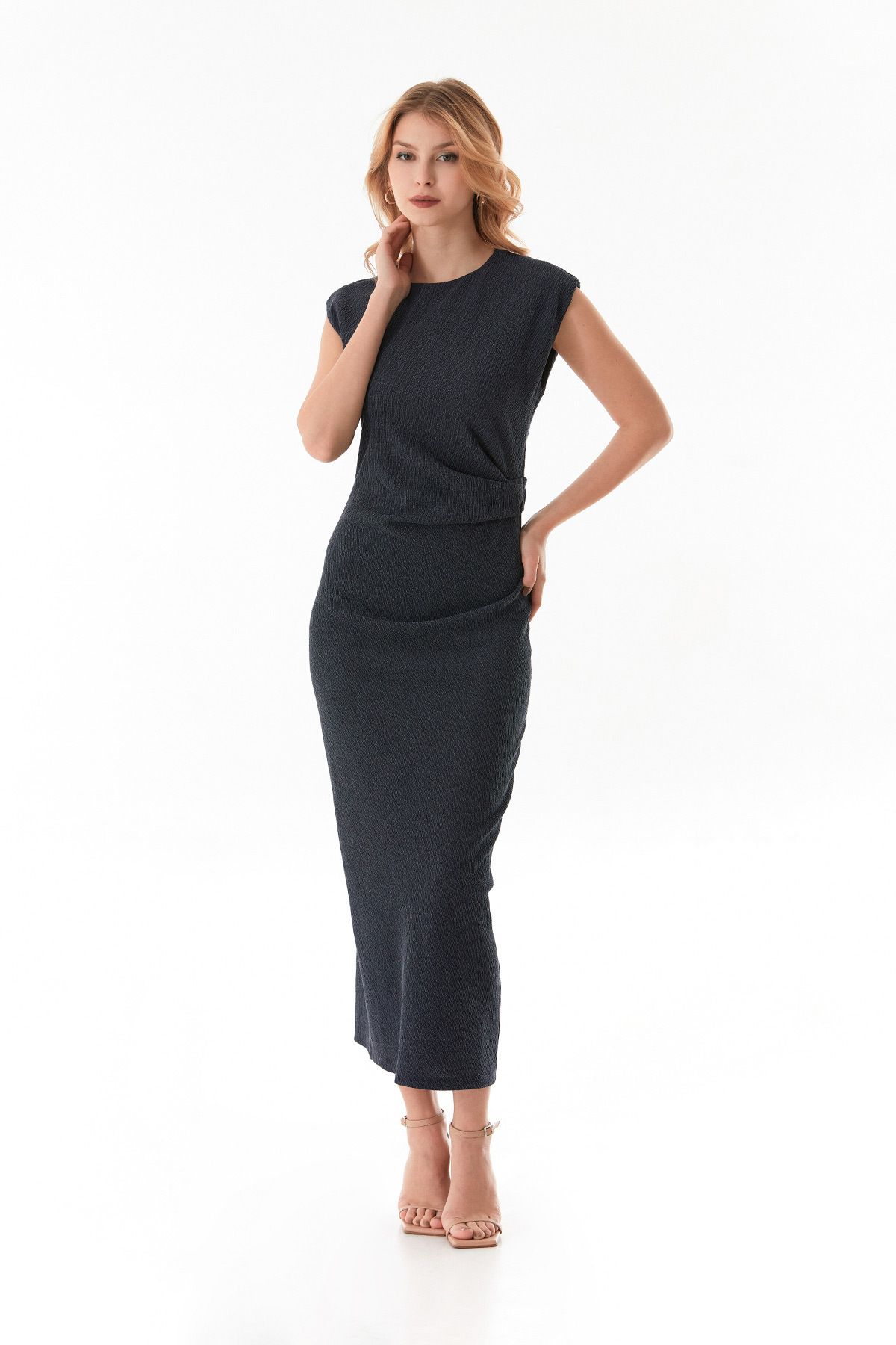 Fulla Moda-Bürümcük Fabric Side Draped Slit Dress 1